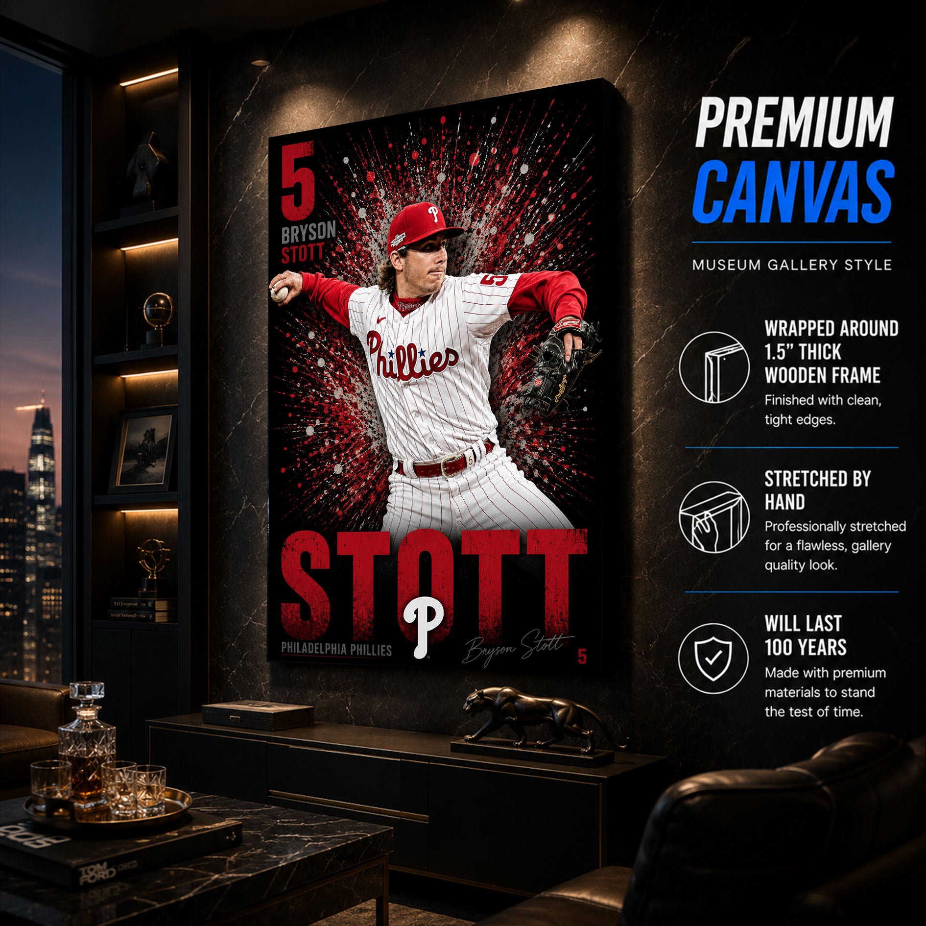 Bryson Stott Phillies Poster or Canvas Wall Art