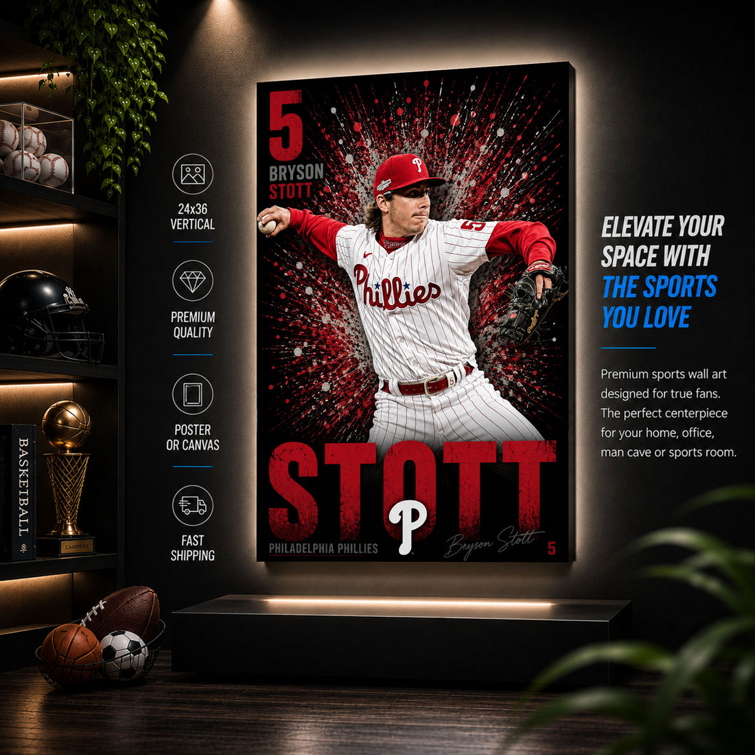 Bryson Stott Phillies Poster or Canvas Wall Art