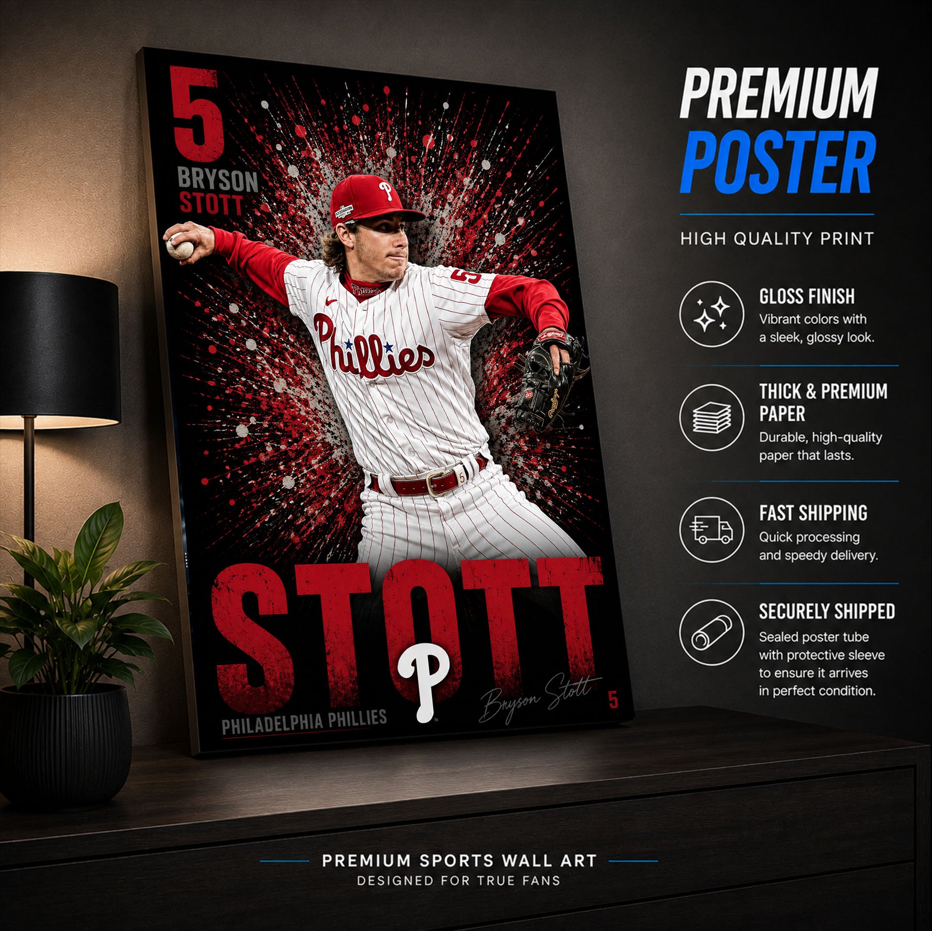Bryson Stott Phillies Poster or Canvas Wall Art