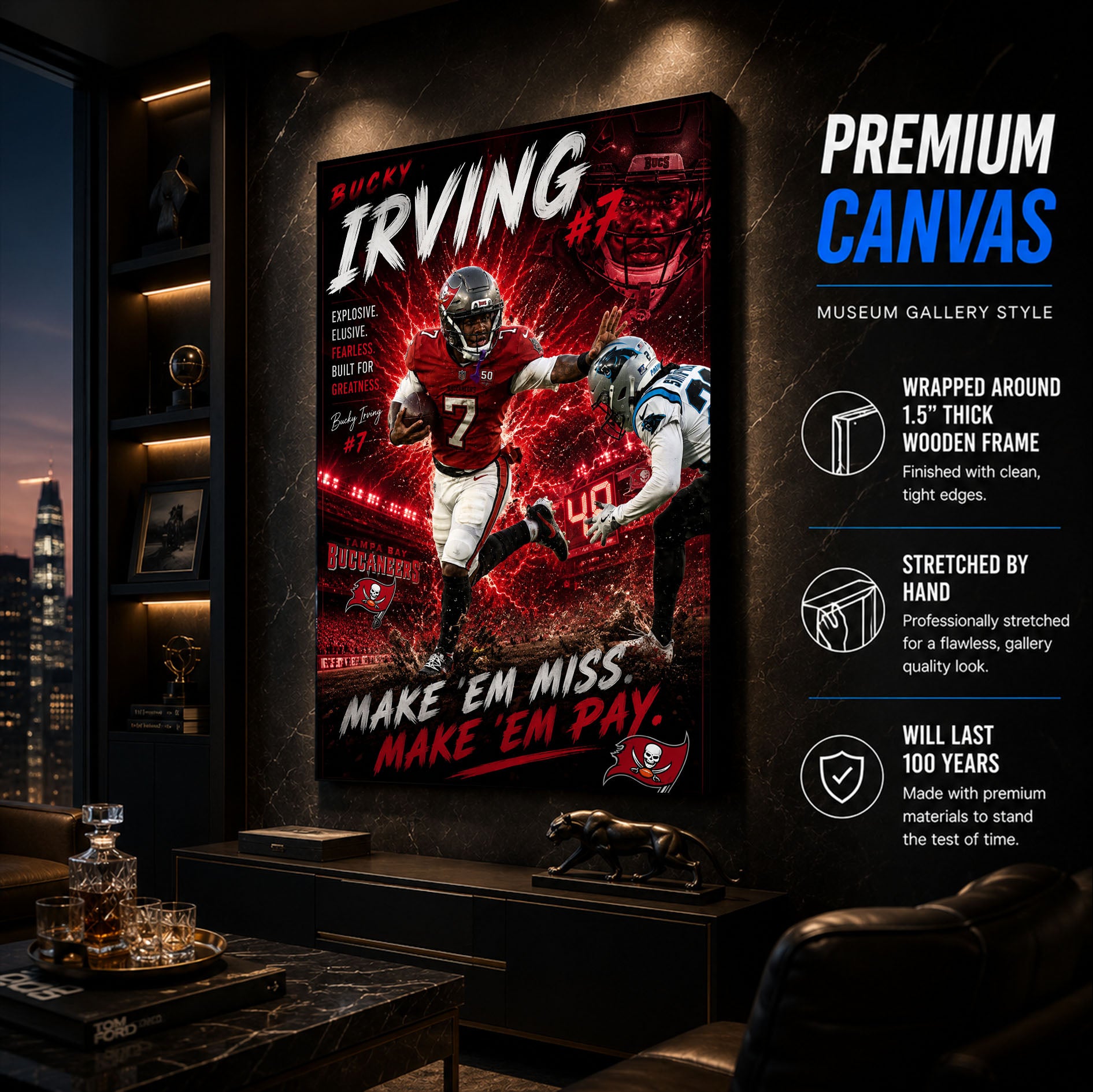 Bucky Irving Bucs Fan Poster or Canvas Wall Art