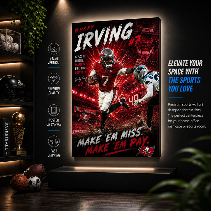 Bucky Irving Bucs Fan Poster or Canvas Wall Art