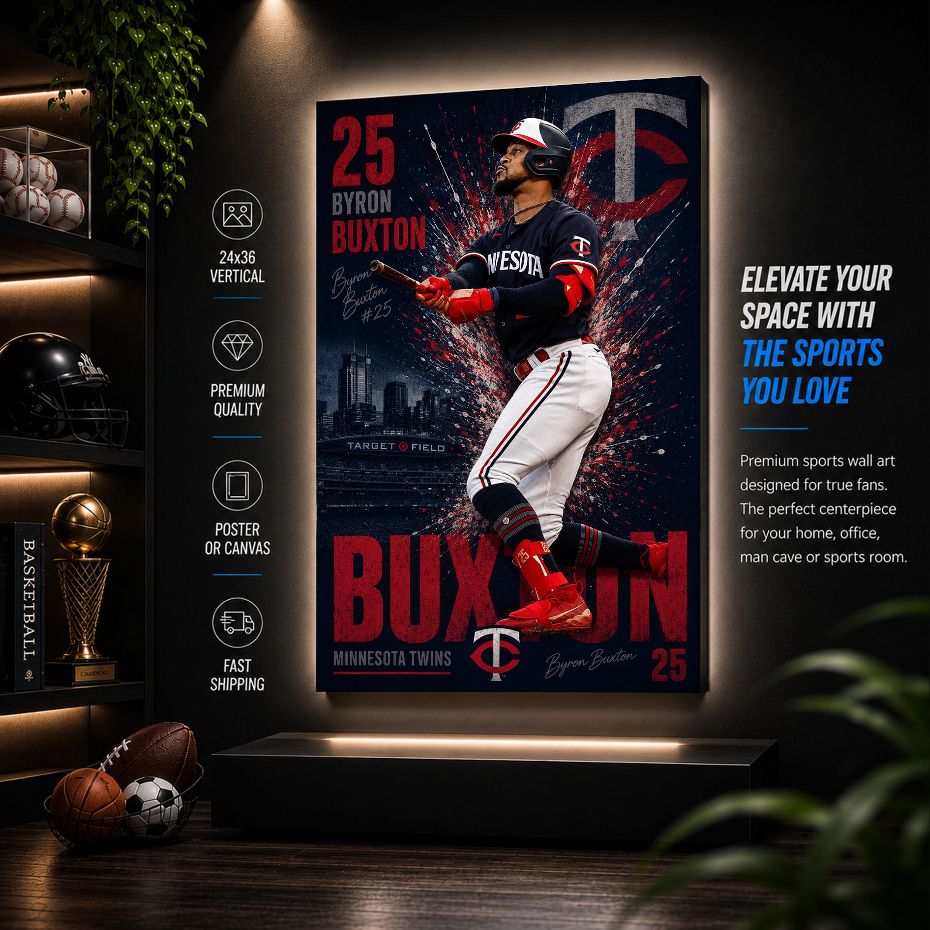 Byron Buxton Twins Poster or Canvas Wall Art