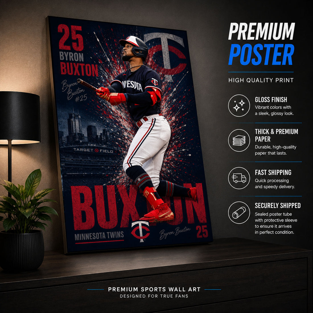 Byron Buxton Twins Poster or Canvas Wall Art