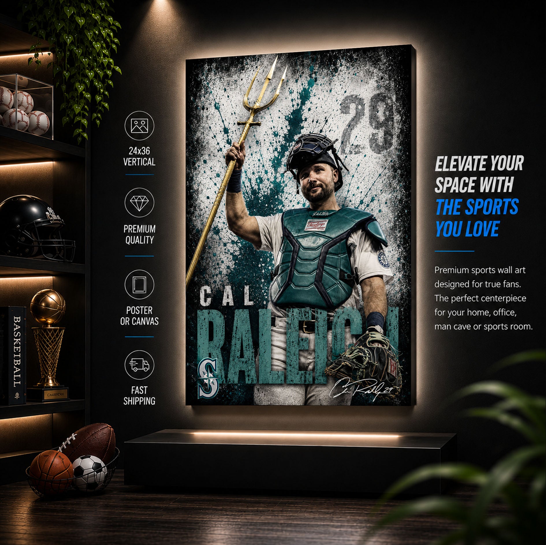 Cal Raleigh Mariners Poster or Canvas Wall Art