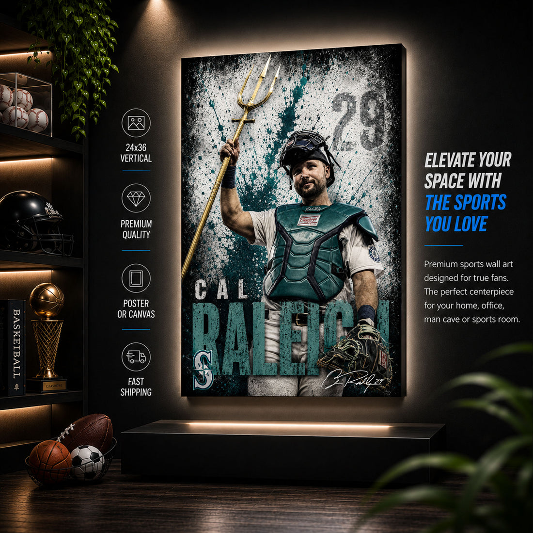 Cal Raleigh Mariners Poster or Canvas Wall Art