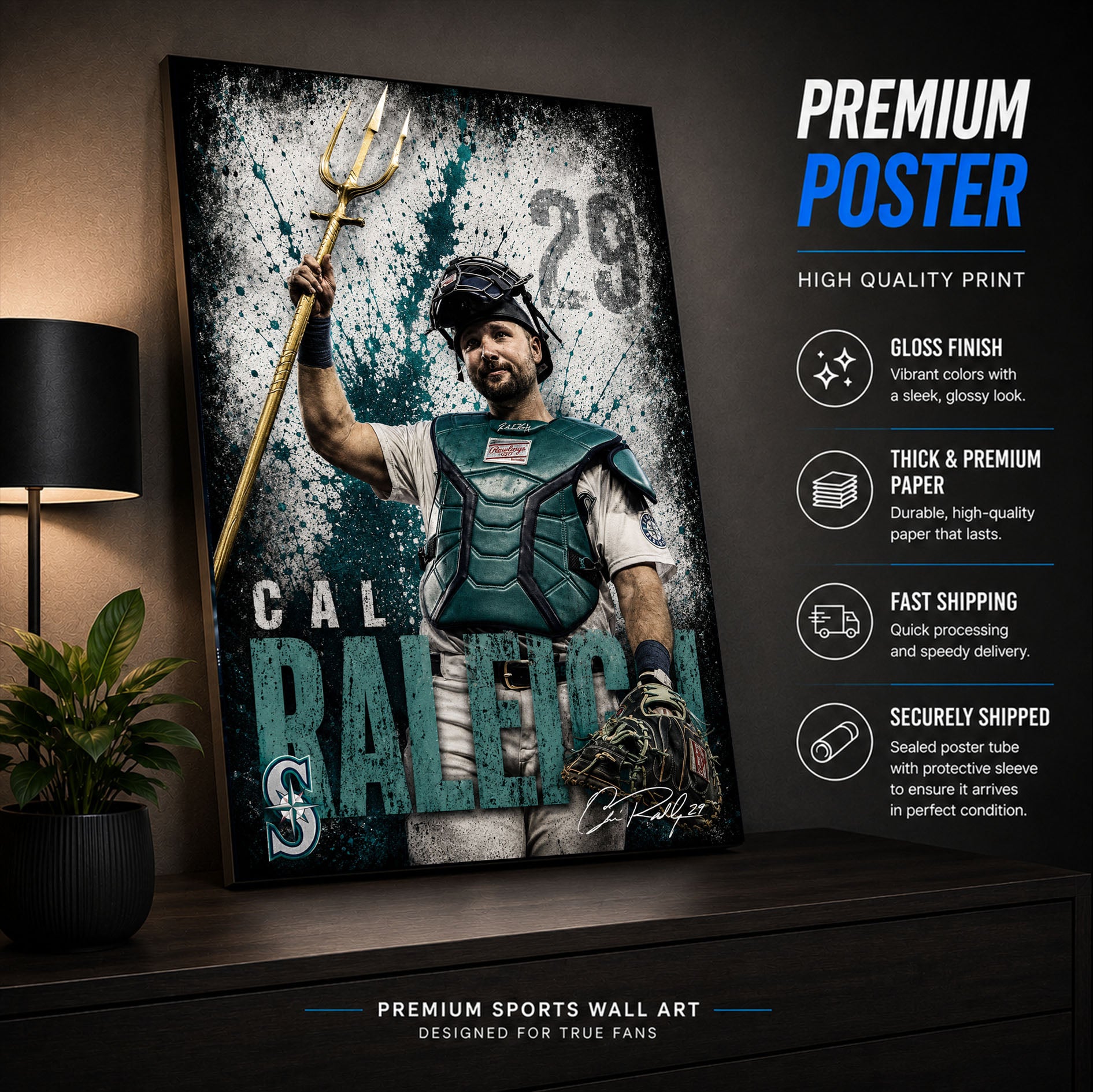 Cal Raleigh Mariners Poster or Canvas Wall Art
