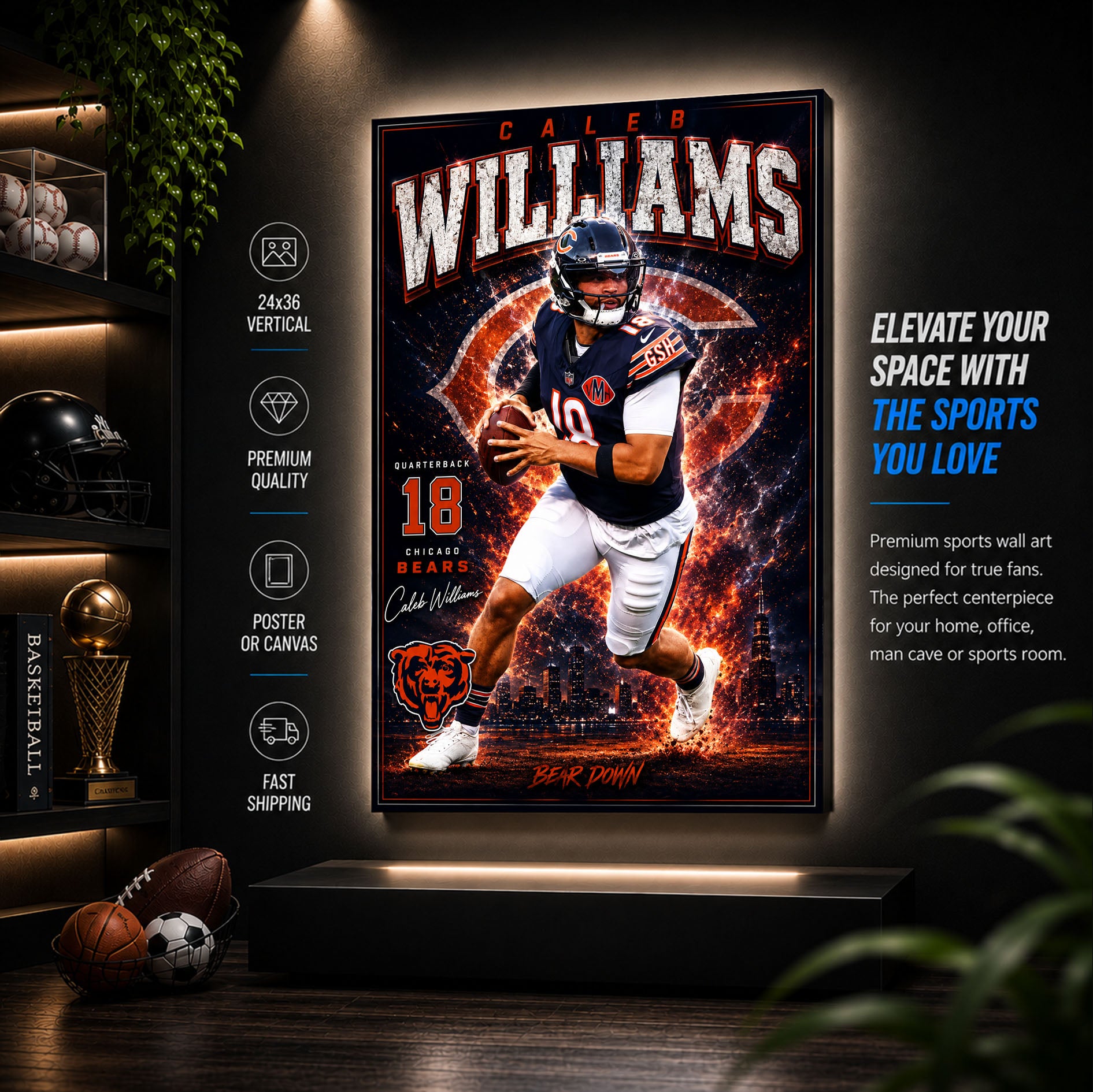 Caleb Williams Bears Fan Poster or Canvas Wall Art