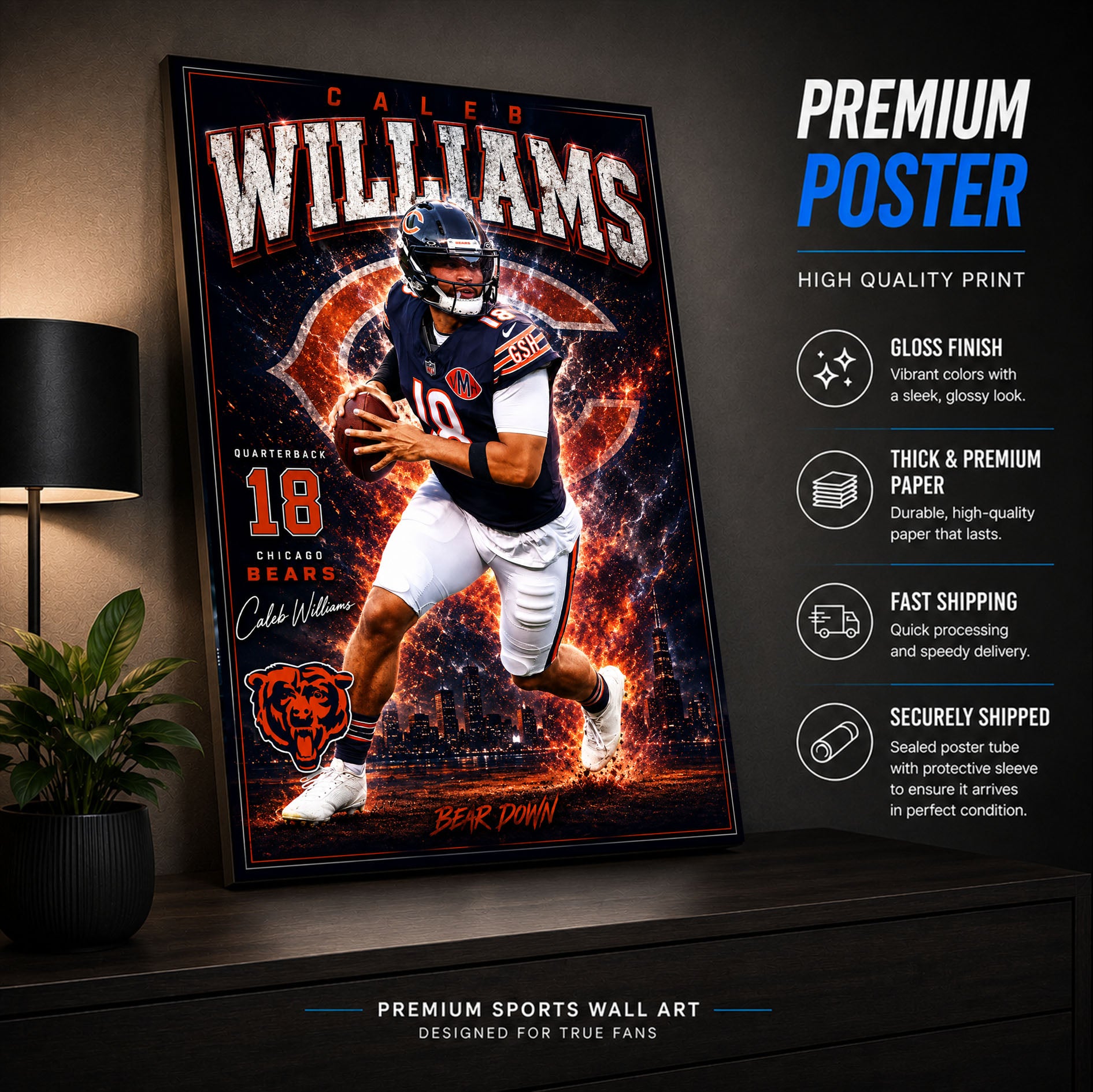 Caleb Williams Bears Fan Poster or Canvas Wall Art