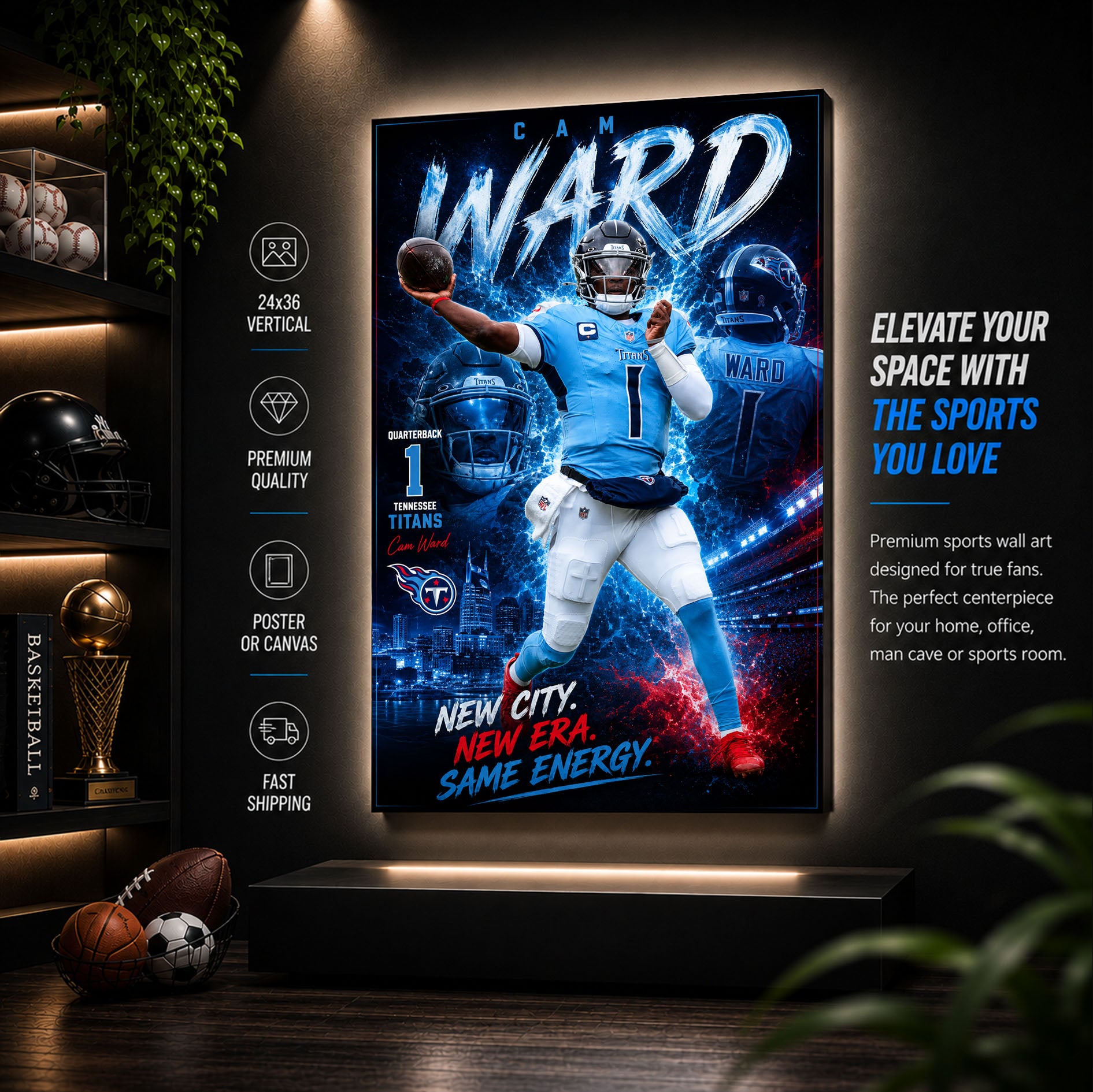 Cam Ward Titans Fan Poster or Canvas Wall Art