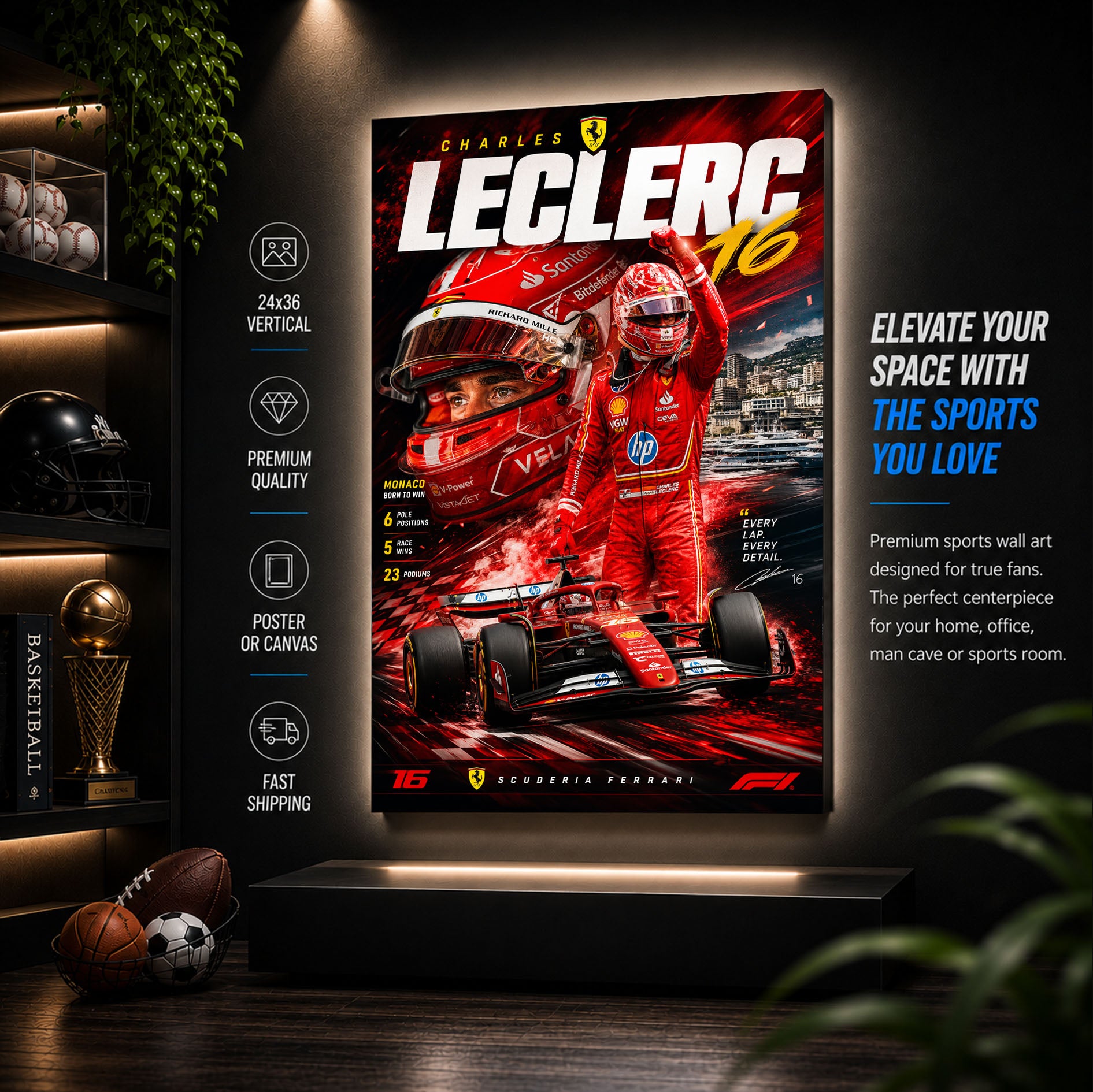Charles Leclerc Poster & Canvas – Formula 1 Racing Motorsport F1 Wall Art