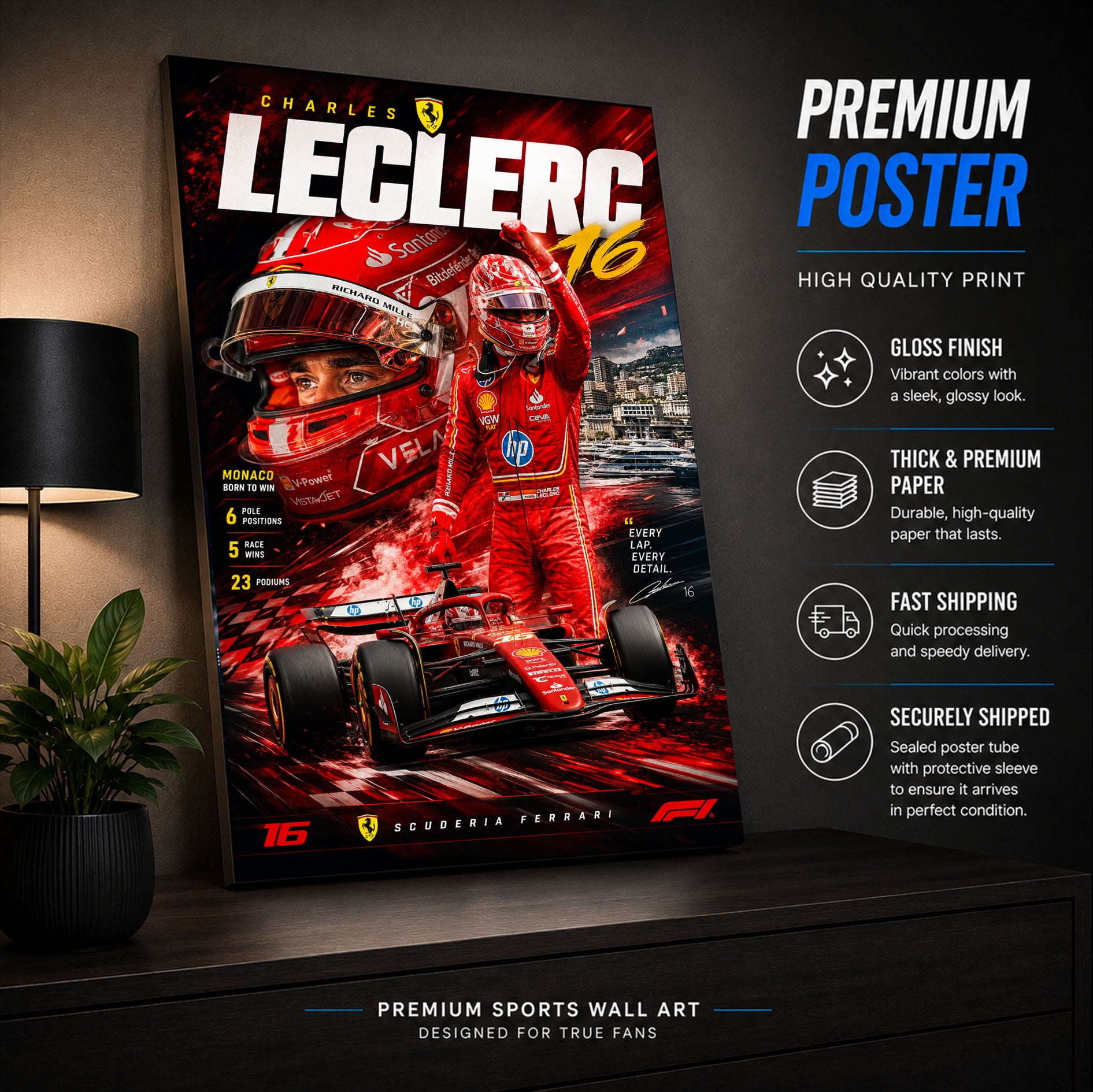 Charles Leclerc Poster & Canvas – Formula 1 Racing Motorsport F1 Wall Art