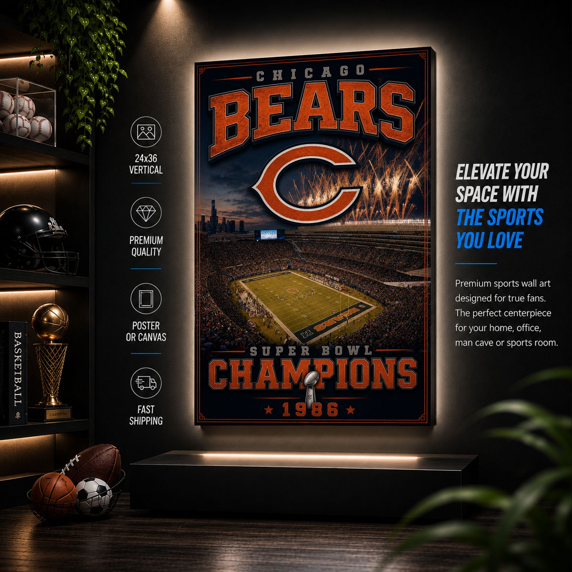 Chicago Bears Stadium Fan Poster or Canvas Wall Art