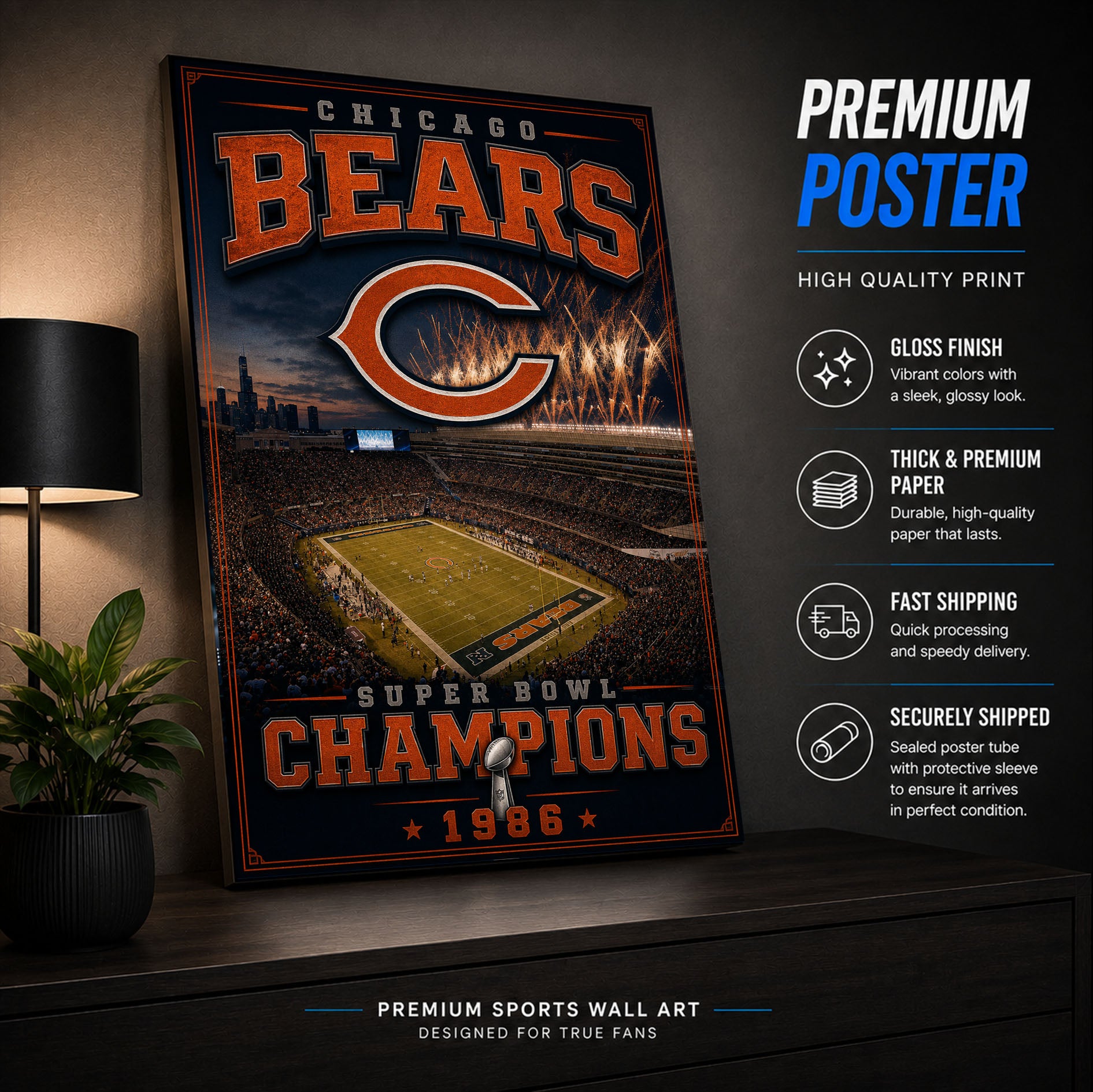 Chicago Bears Stadium Fan Poster or Canvas Wall Art