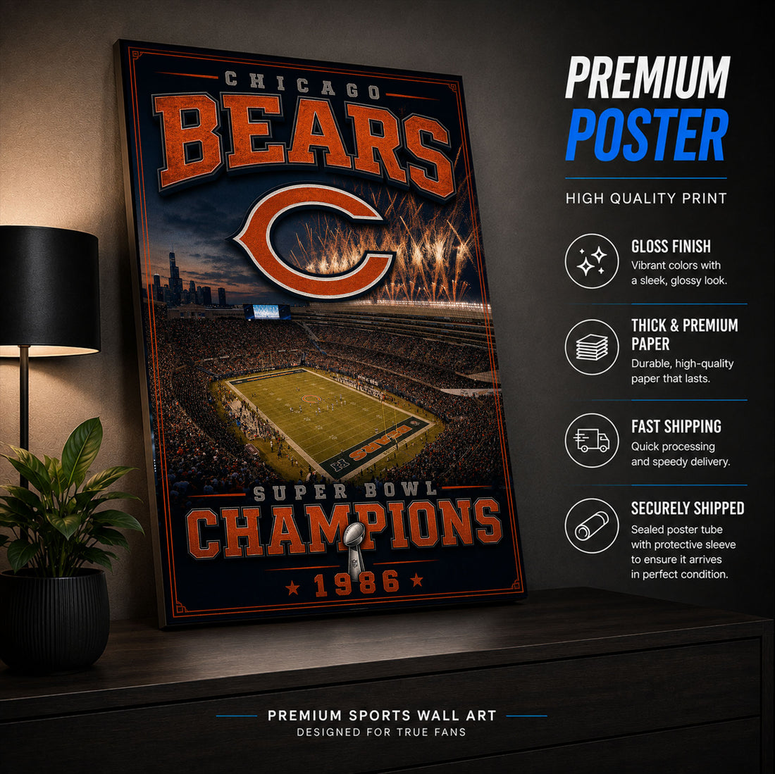 Chicago Bears Stadium Fan Poster or Canvas Wall Art