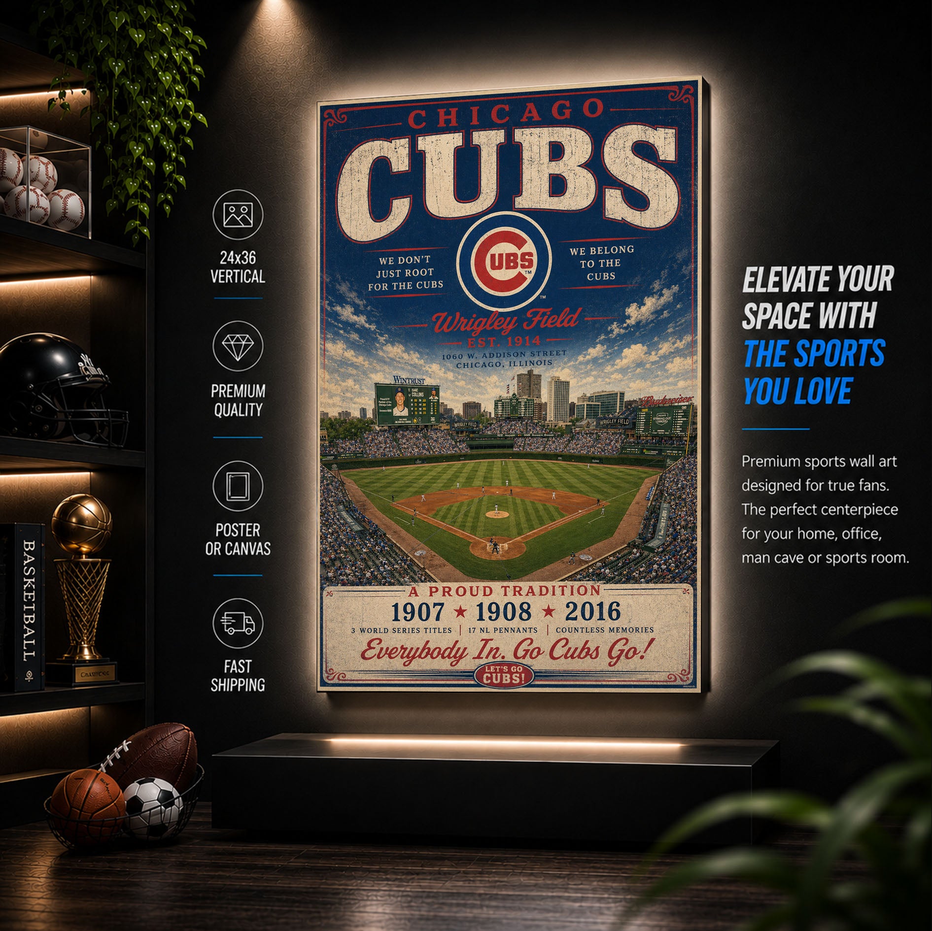 Chicago Cubs Stadium Fan Poster or Canvas Wall Art