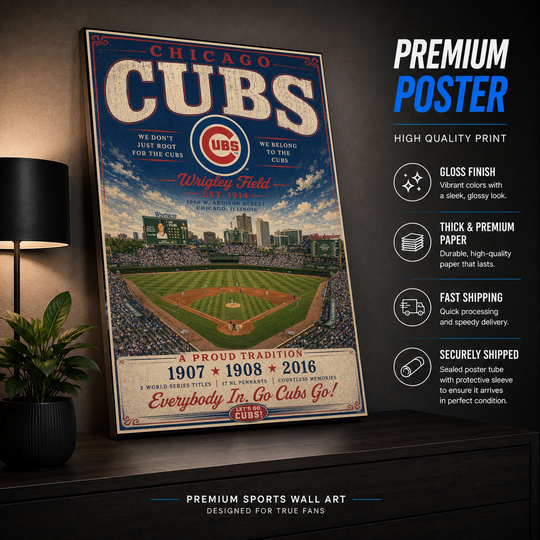 Chicago Cubs Stadium Fan Poster or Canvas Wall Art