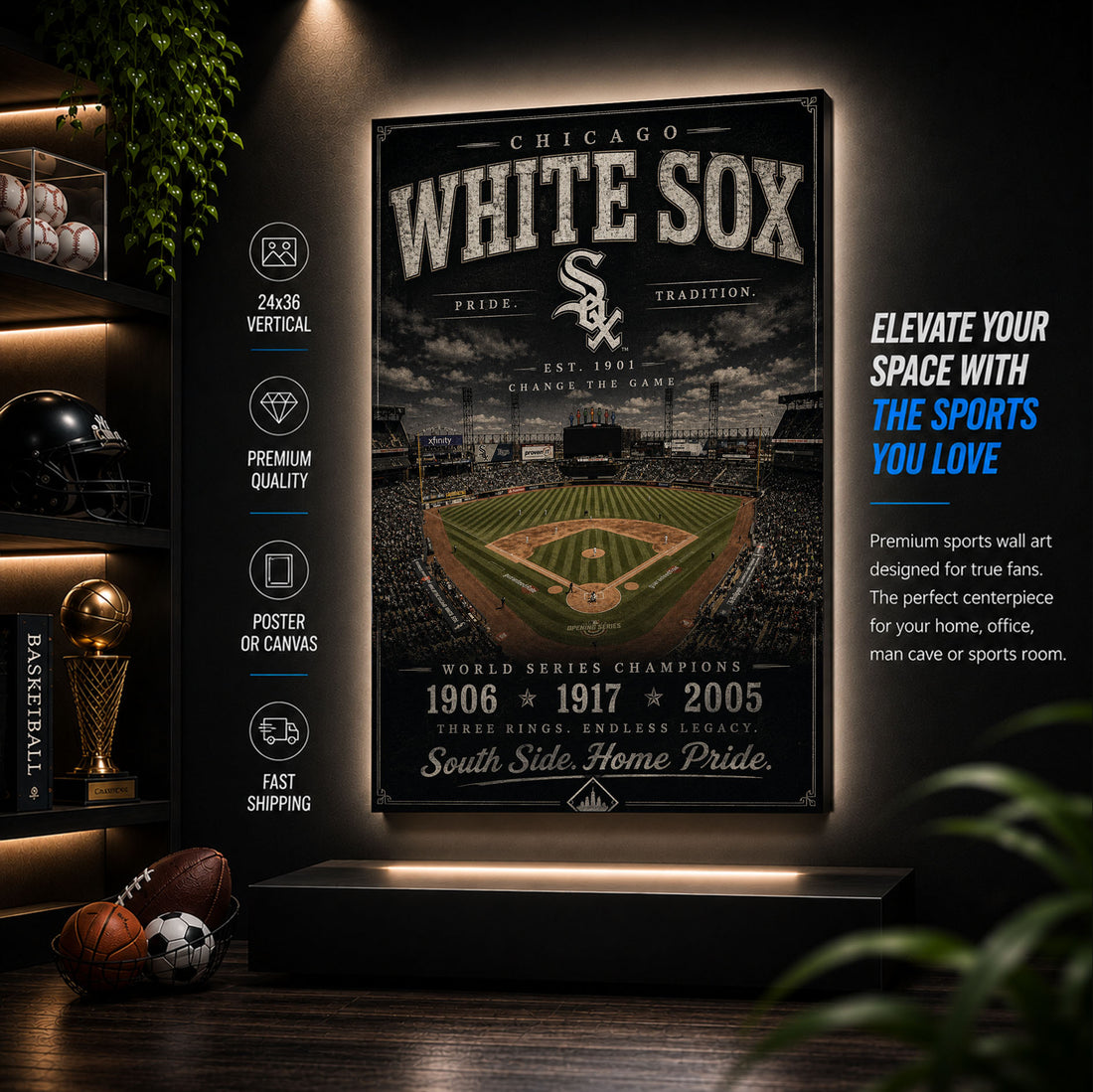 Chicago White Sox Stadium Fan Poster or Canvas Wall Art