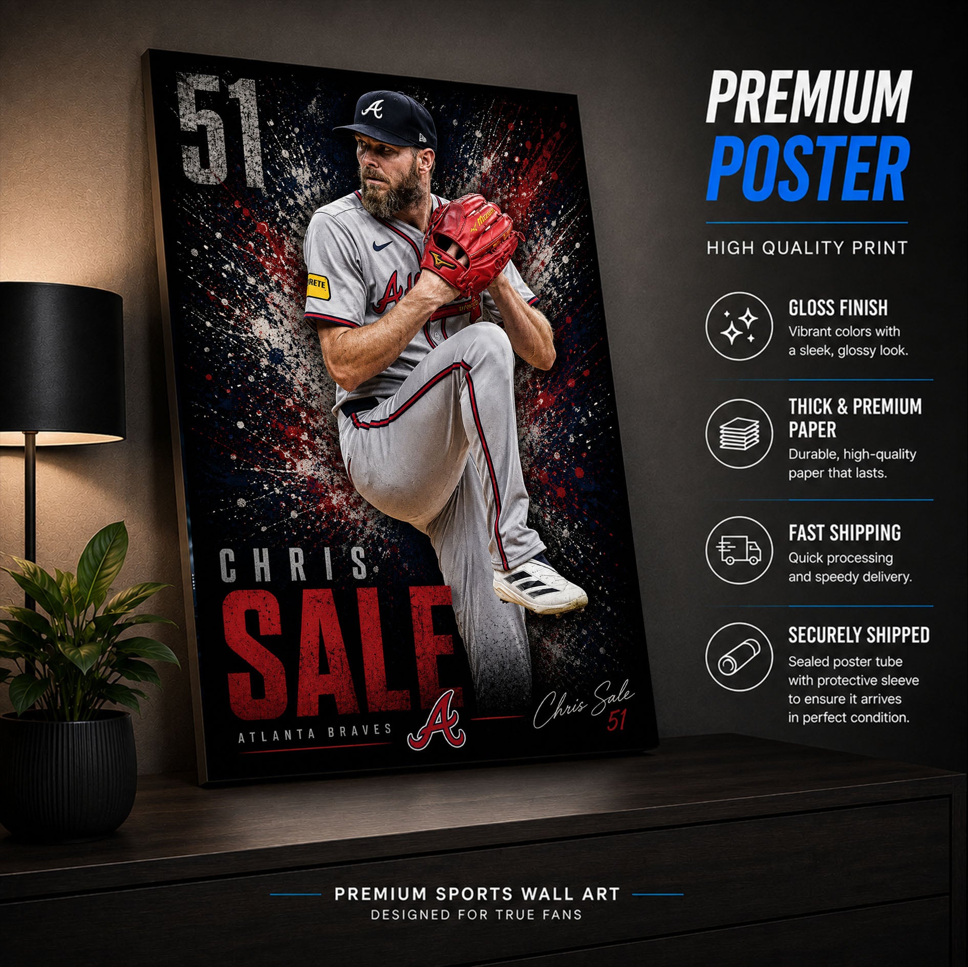 Chris Sale Braves Poster or Canvas Wall Art