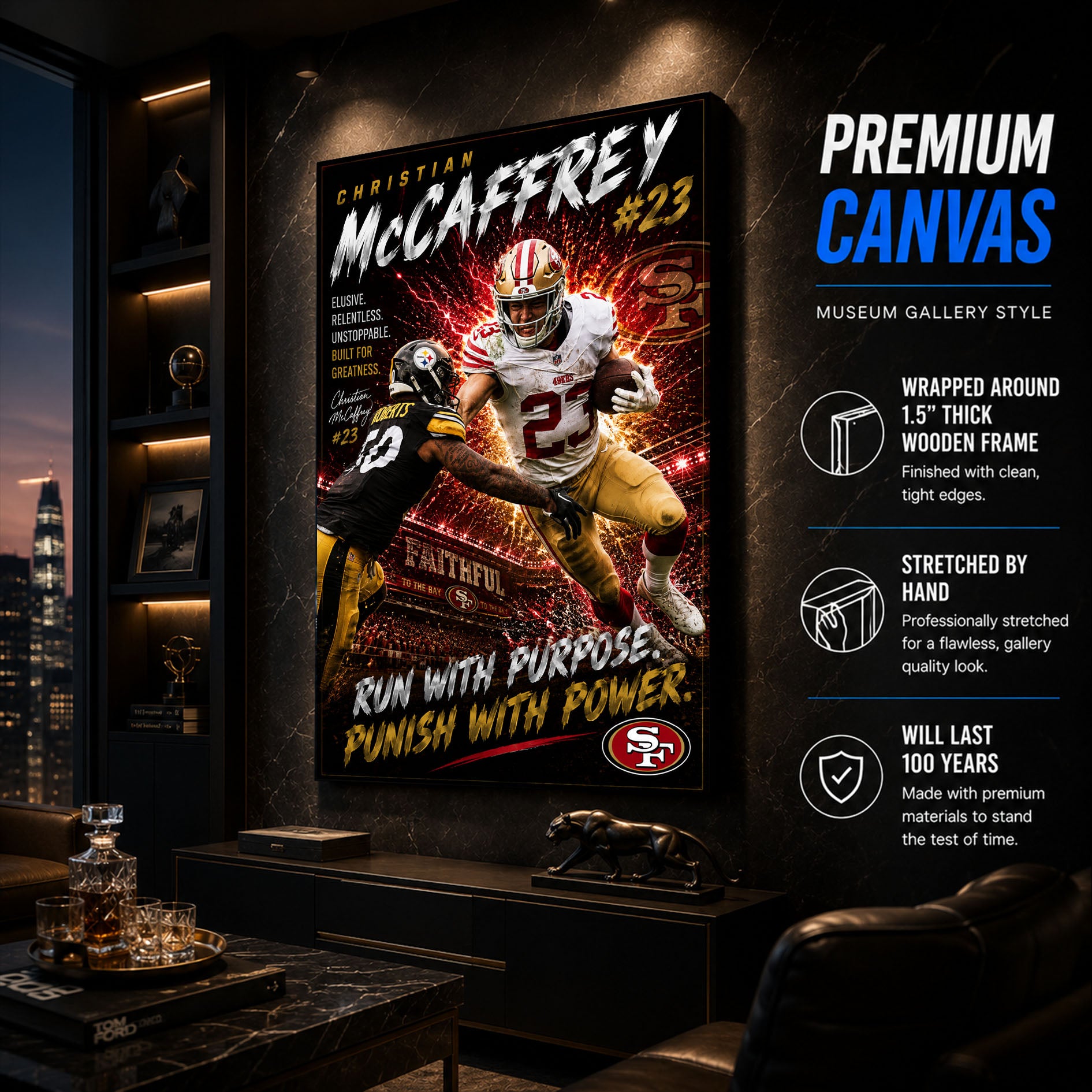 Christian McCaffrey 49ers Fan Poster or Canvas Wall Art