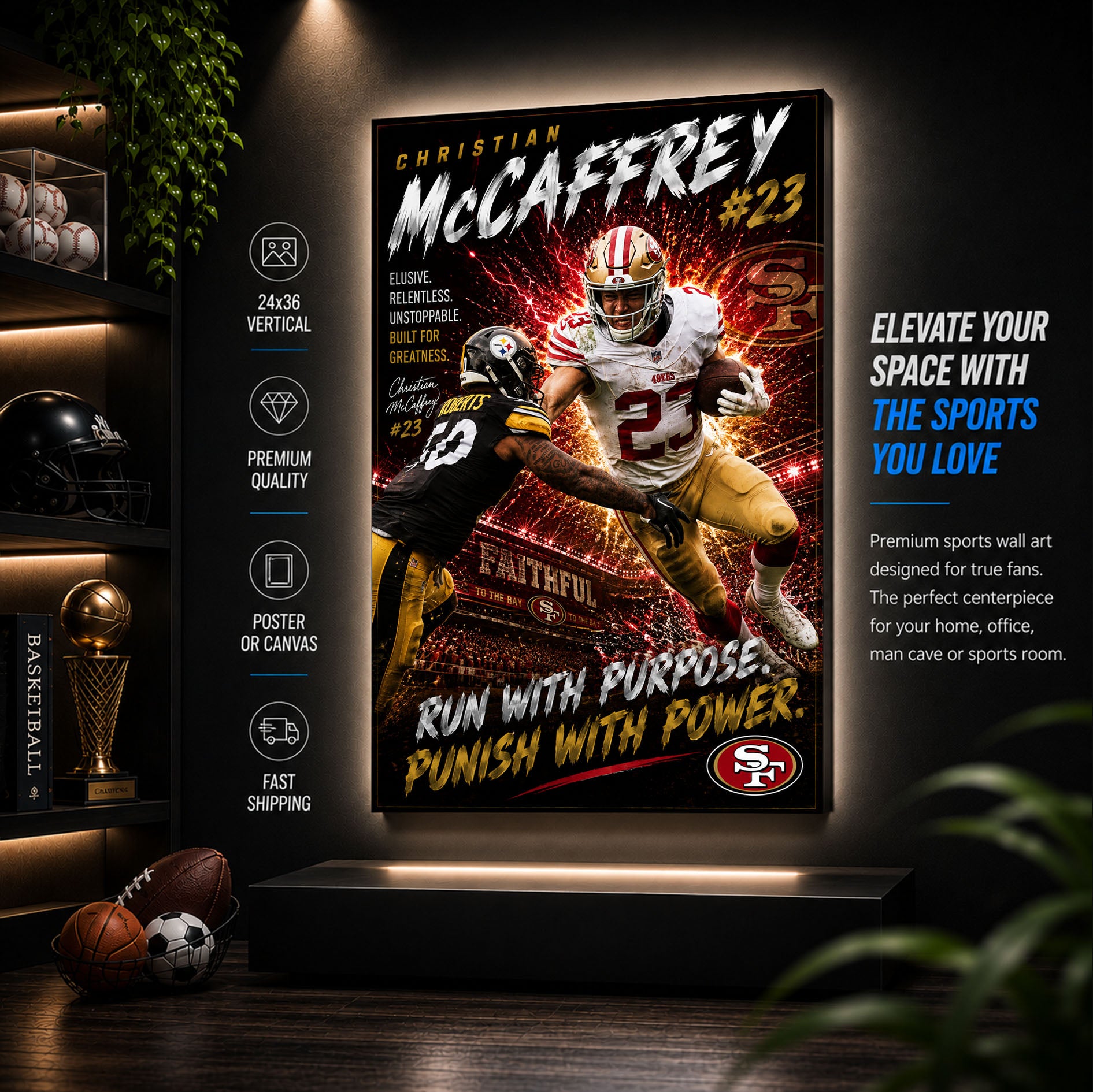 Christian McCaffrey 49ers Fan Poster or Canvas Wall Art