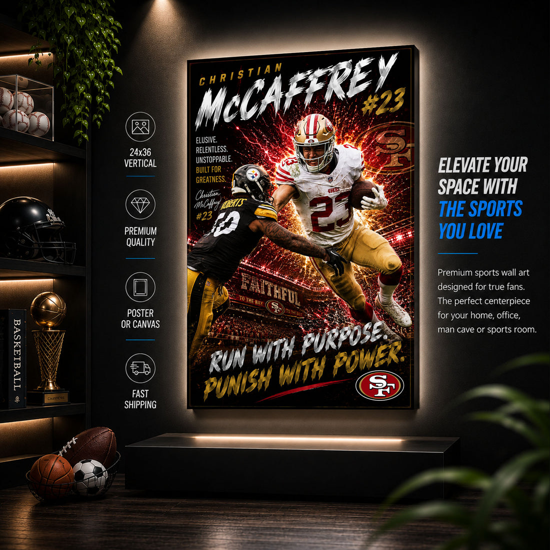 Christian McCaffrey 49ers Fan Poster or Canvas Wall Art