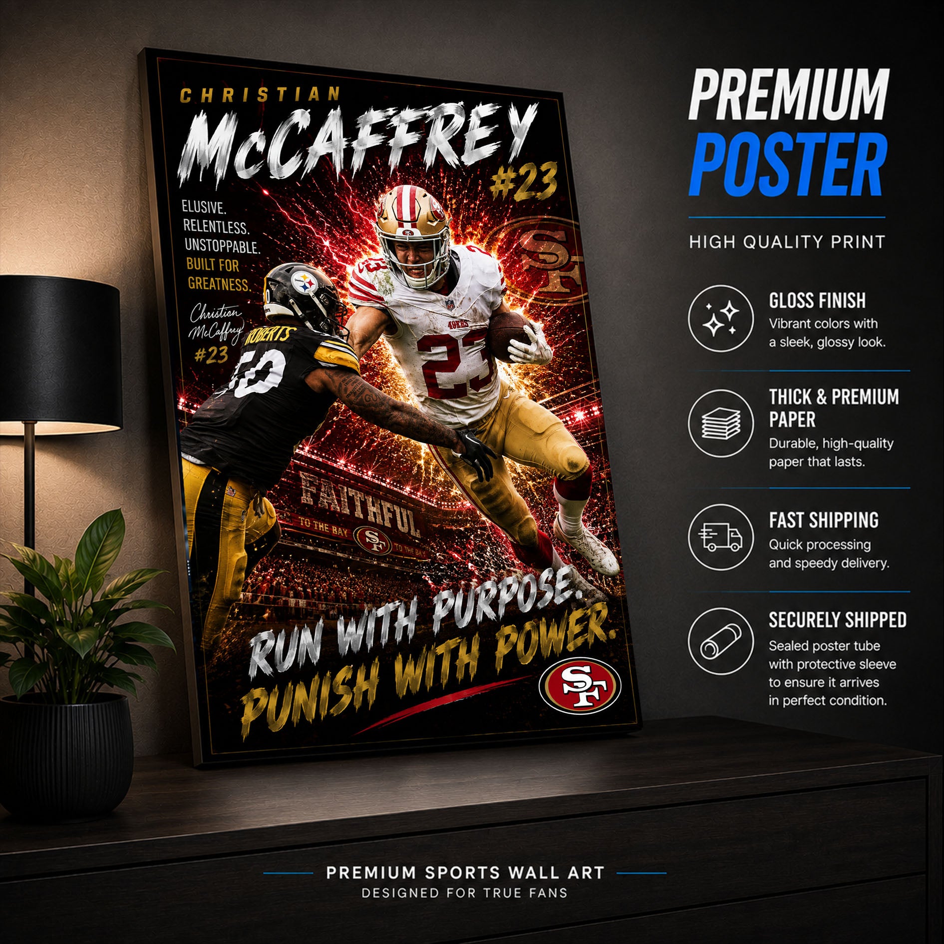 Christian McCaffrey 49ers Fan Poster or Canvas Wall Art