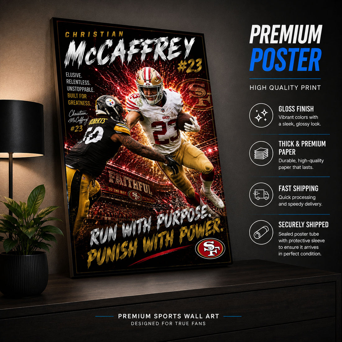 Christian McCaffrey 49ers Fan Poster or Canvas Wall Art