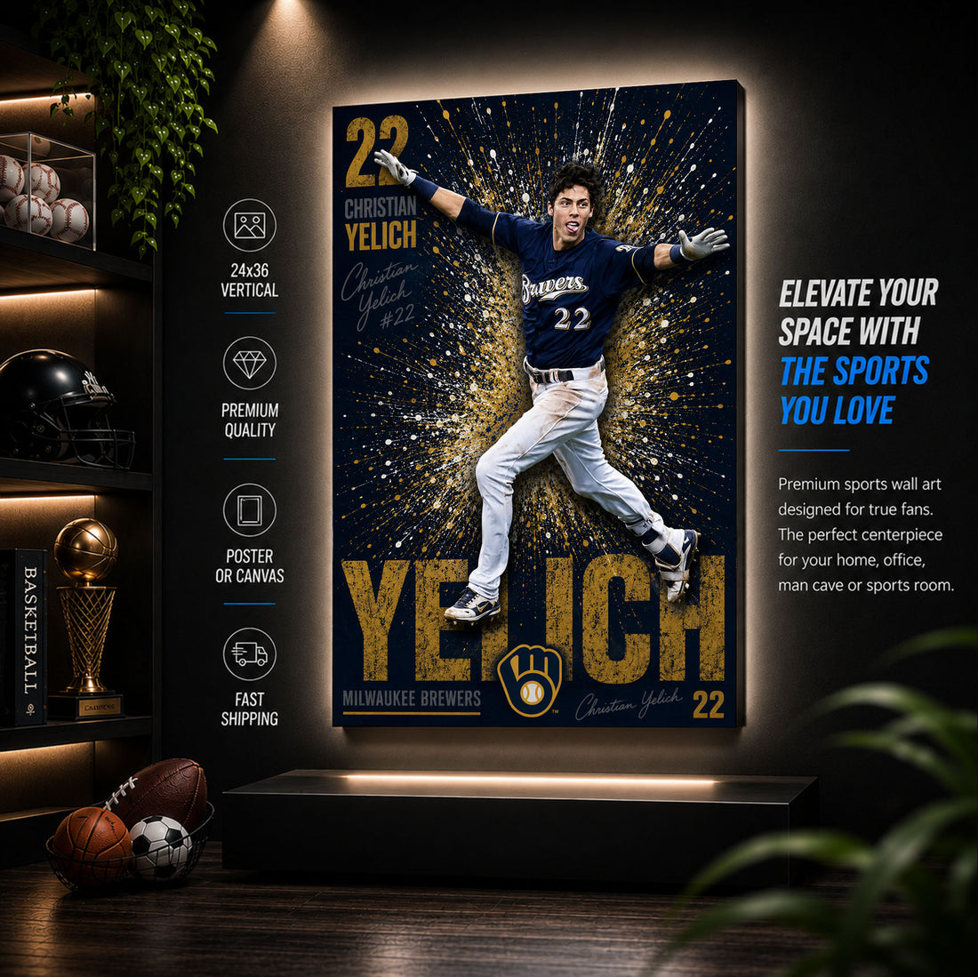 Christian Yelich Brewers Poster or Canvas Wall Art