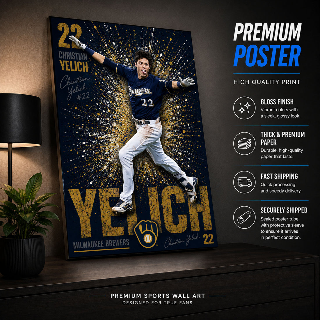 Christian Yelich Brewers Poster or Canvas Wall Art