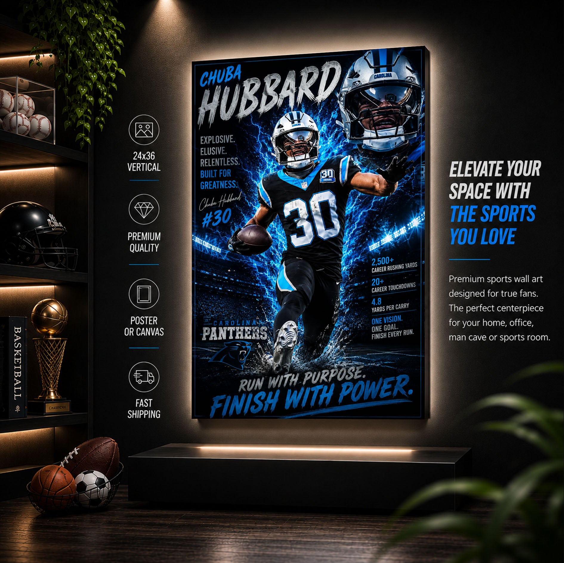 Chuba Hubbard Panthers Fan Poster or Canvas Wall Art