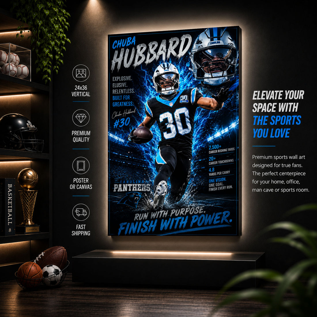 Chuba Hubbard Panthers Fan Poster or Canvas Wall Art