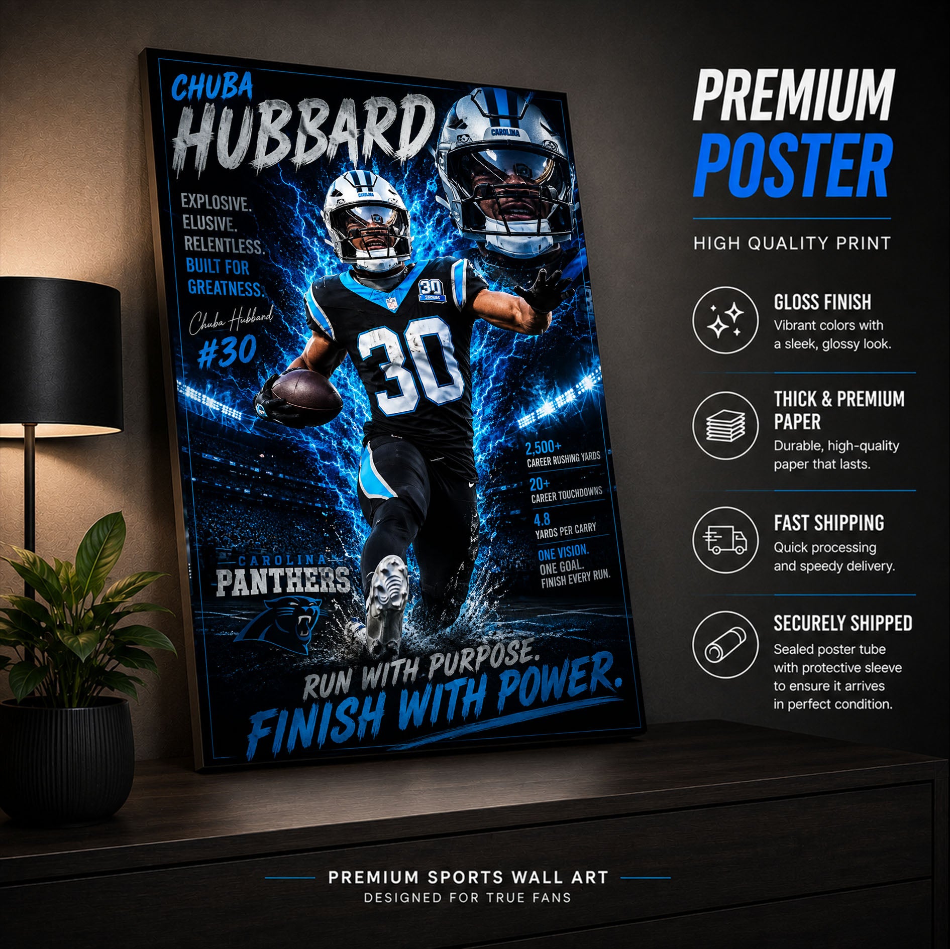 Chuba Hubbard Panthers Fan Poster or Canvas Wall Art