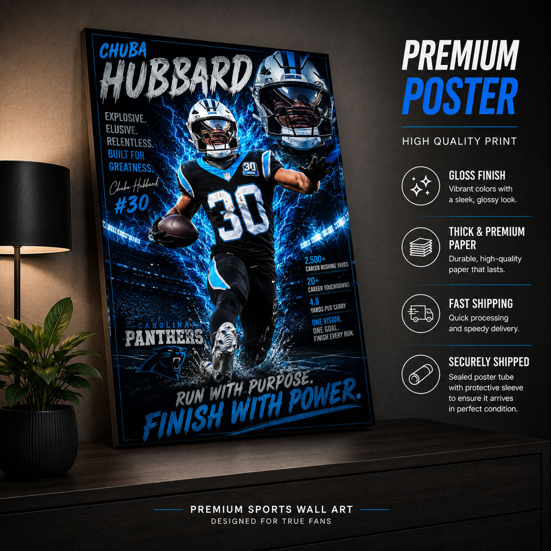 Chuba Hubbard Panthers Fan Poster or Canvas Wall Art