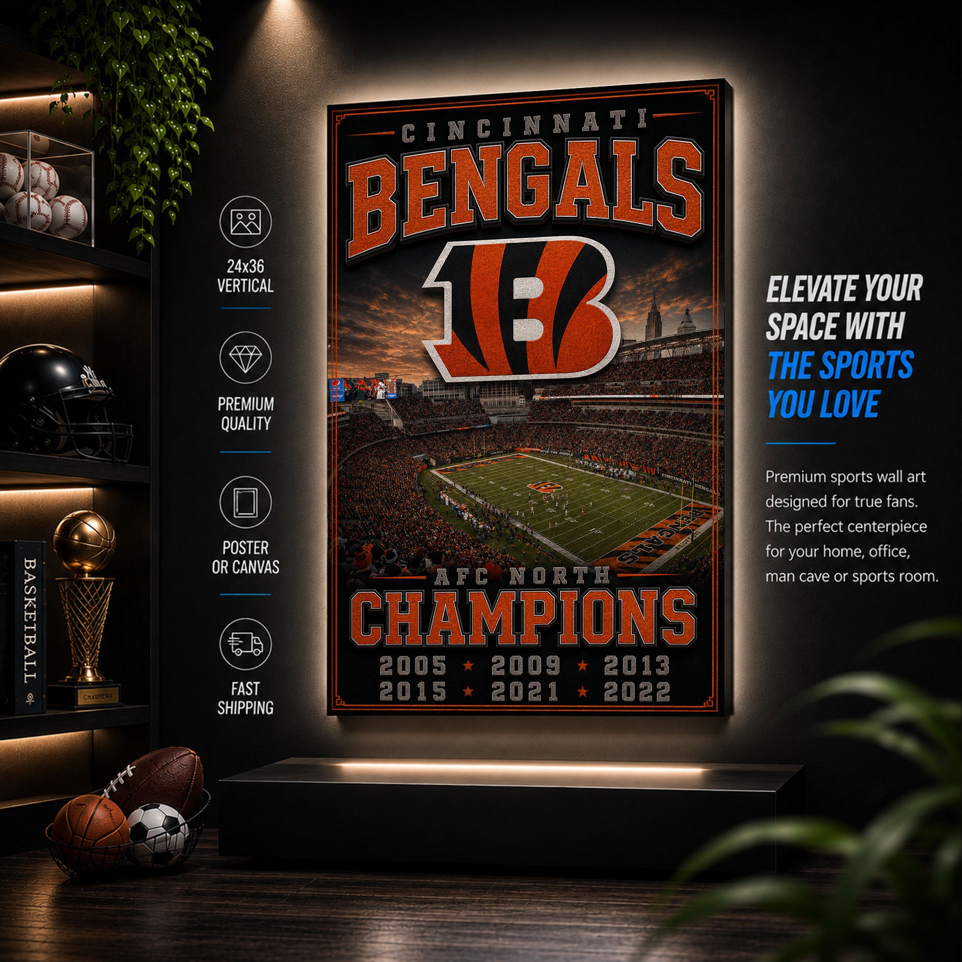 Cincinnati Bengals Stadium Fan Poster or Canvas Wall Art