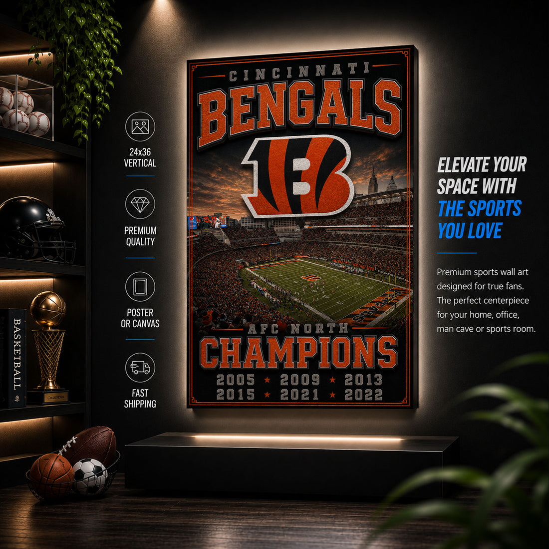 Cincinnati Bengals Stadium Fan Poster or Canvas Wall Art