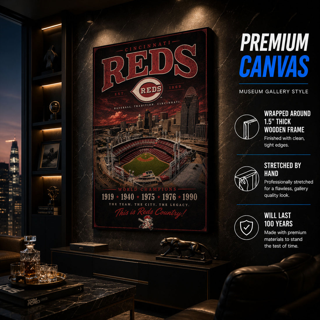 Cincinnati Reds Stadium Fan Poster or Canvas Wall Art