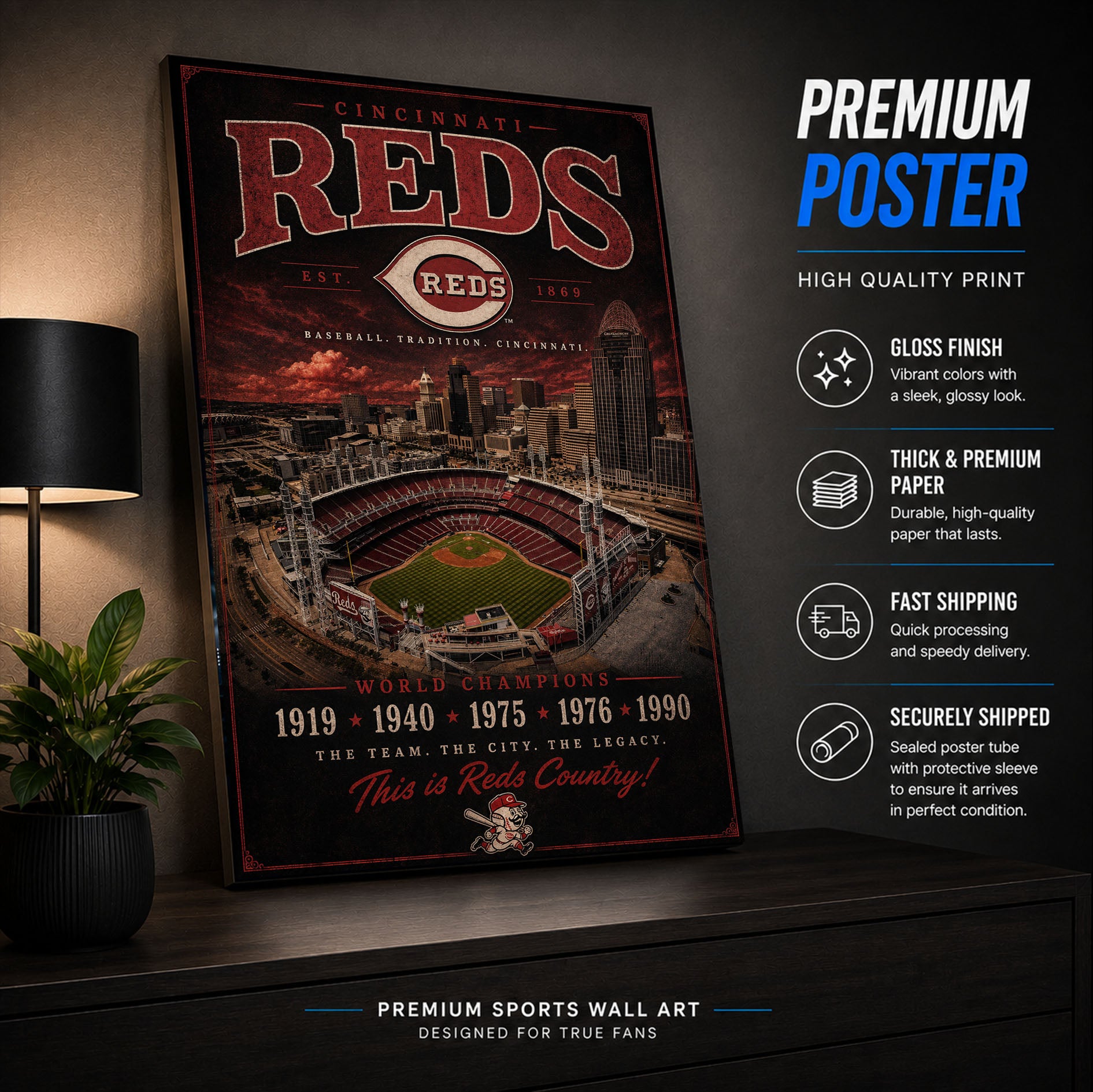 Cincinnati Reds Stadium Fan Poster or Canvas Wall Art