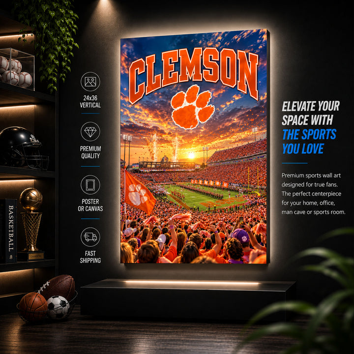 Clemson Tigers Football Stadium Poster or Canvas Wall Art