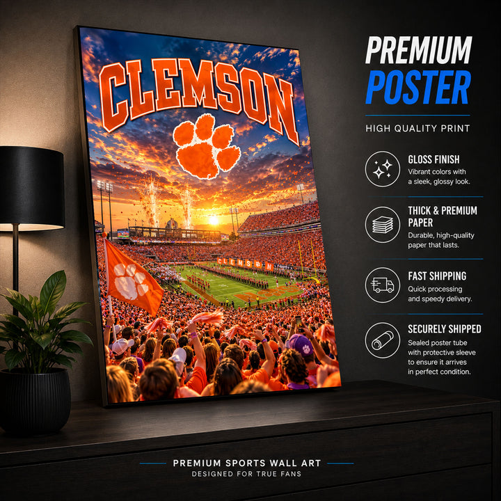 Clemson Tigers Football Stadium Poster or Canvas Wall Art