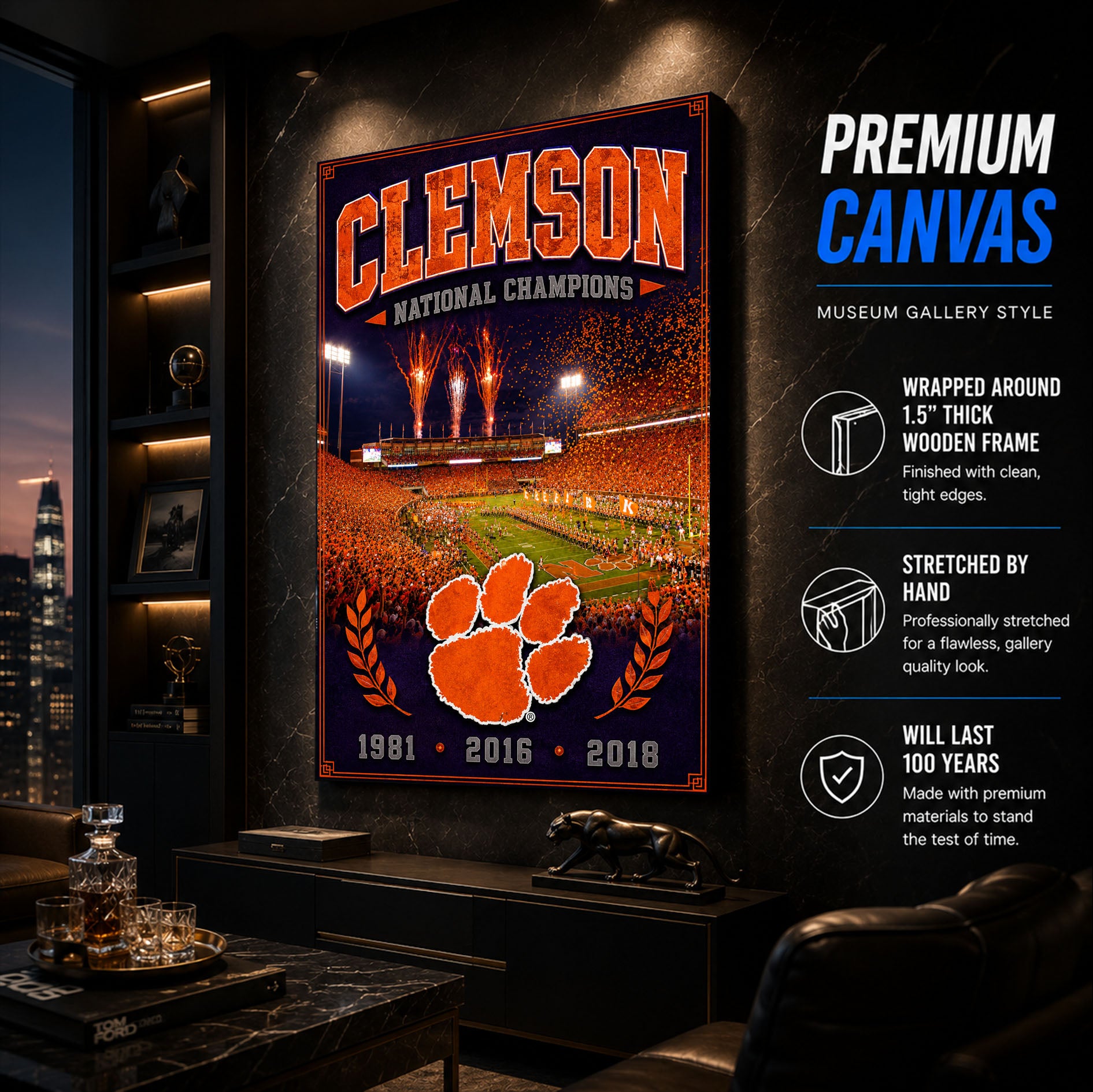 Clemson Football Stadium Fan Poster or Canvas Wall Art