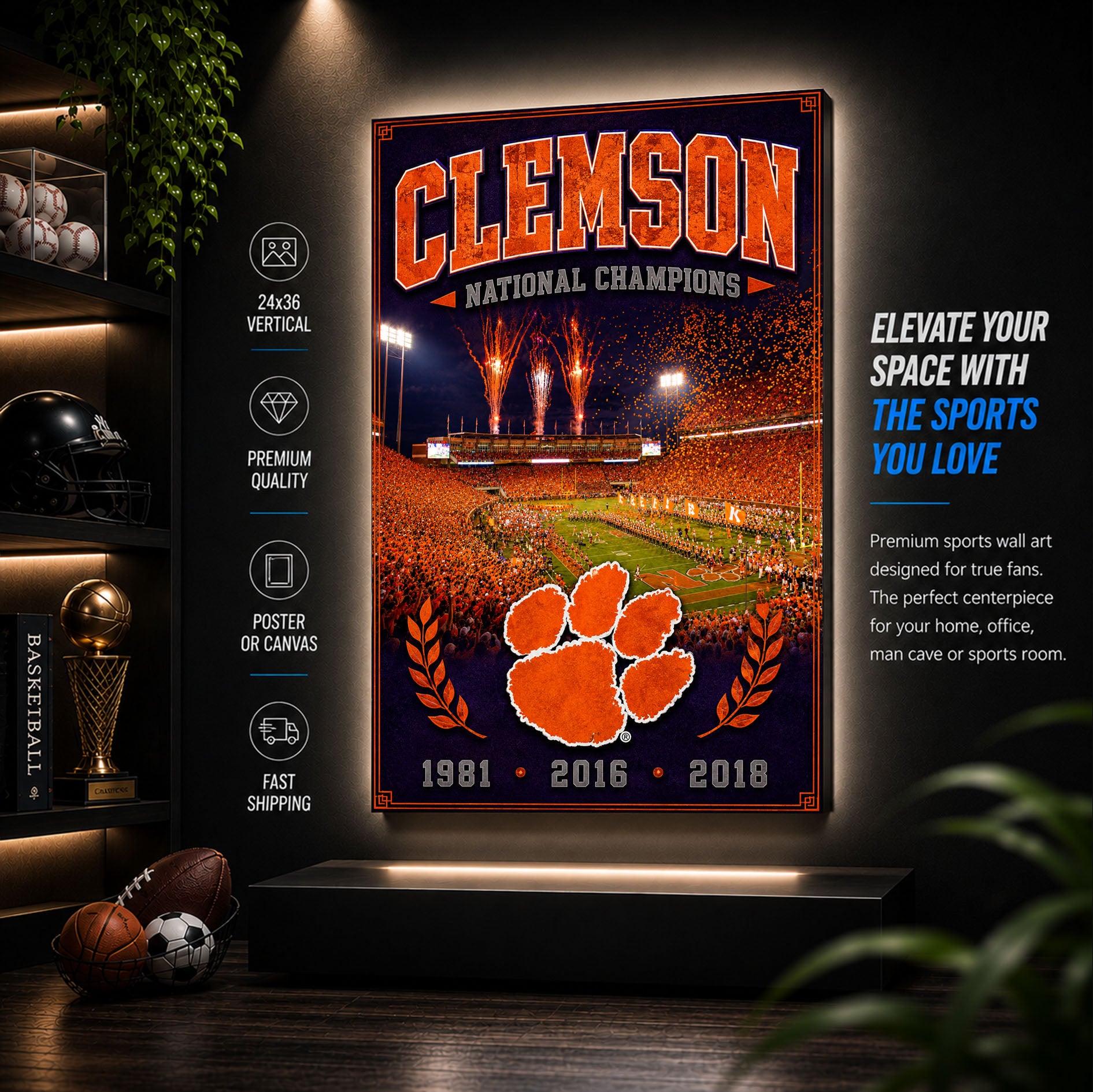Clemson Football Stadium Fan Poster or Canvas Wall Art