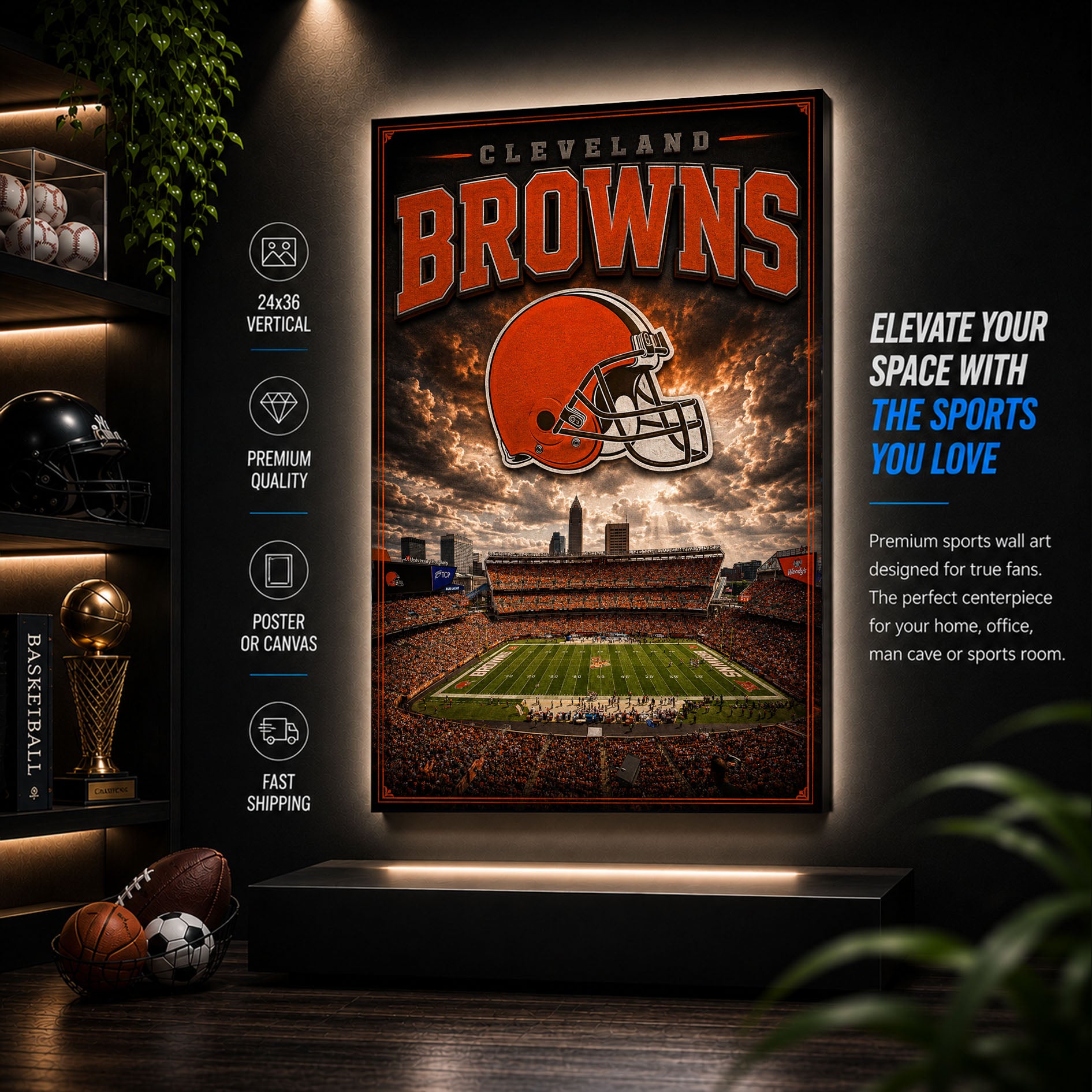 Cleveland Browns Stadium Fan Poster or Canvas Wall Art