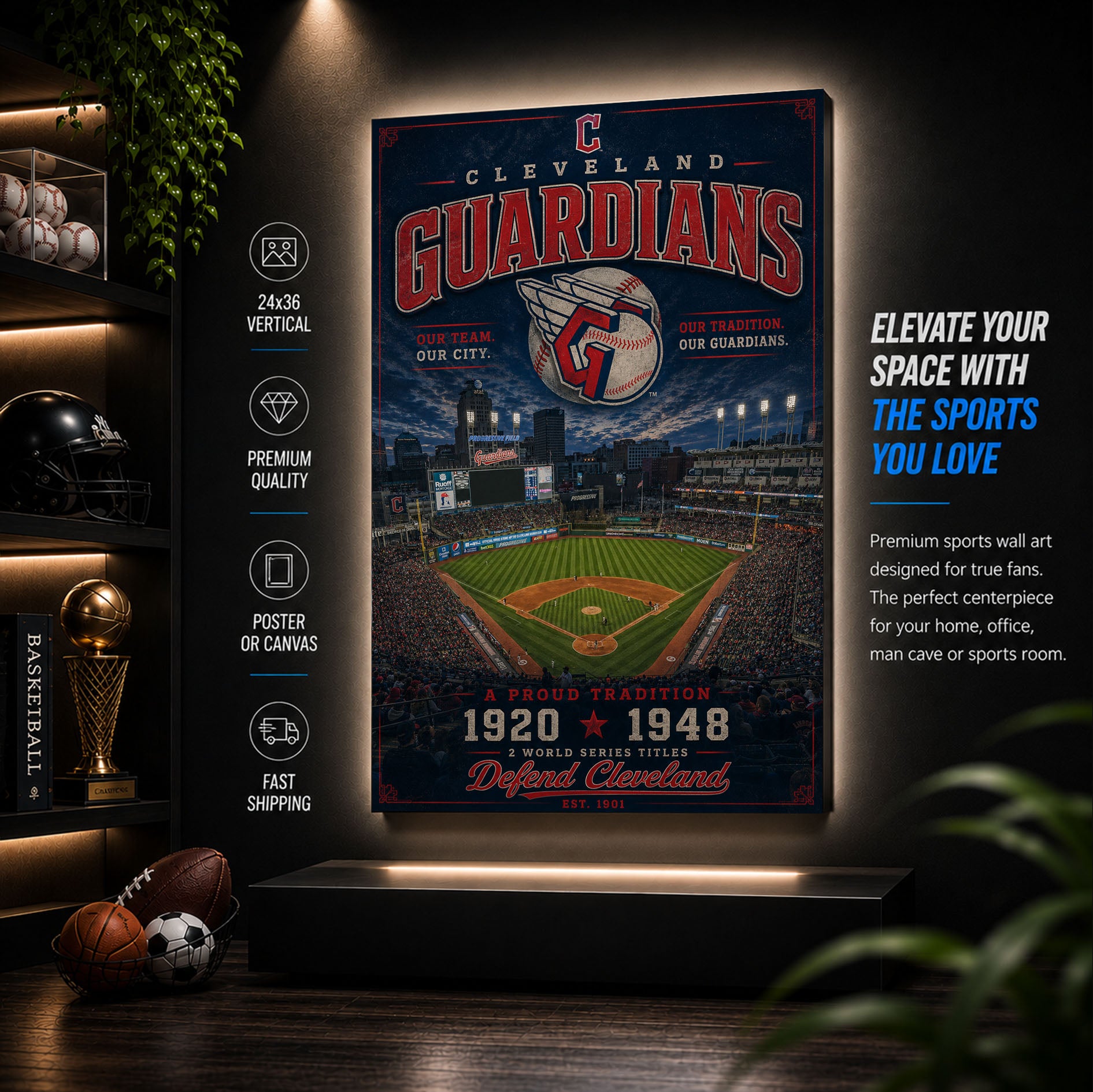 Cleveland Guardians Stadium Fan Poster or Canvas Wall Art