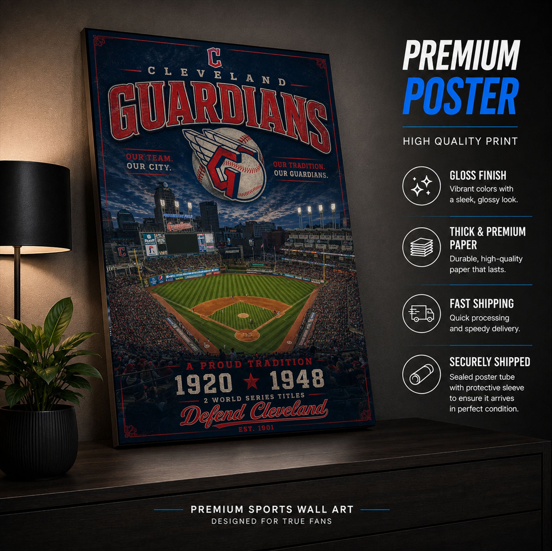 Cleveland Guardians Stadium Fan Poster or Canvas Wall Art
