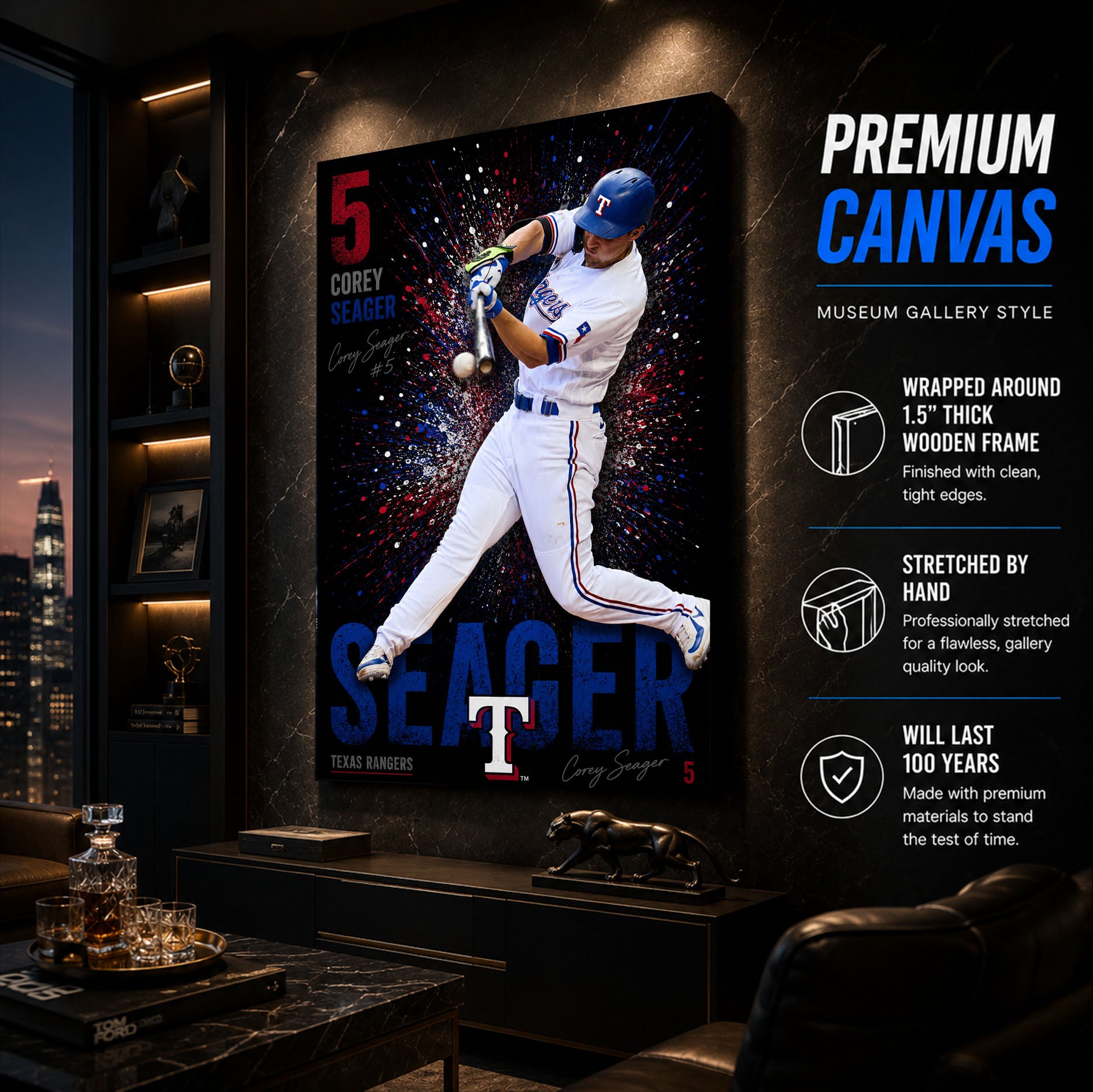 Corey Seager Rangers Poster or Canvas Wall Art