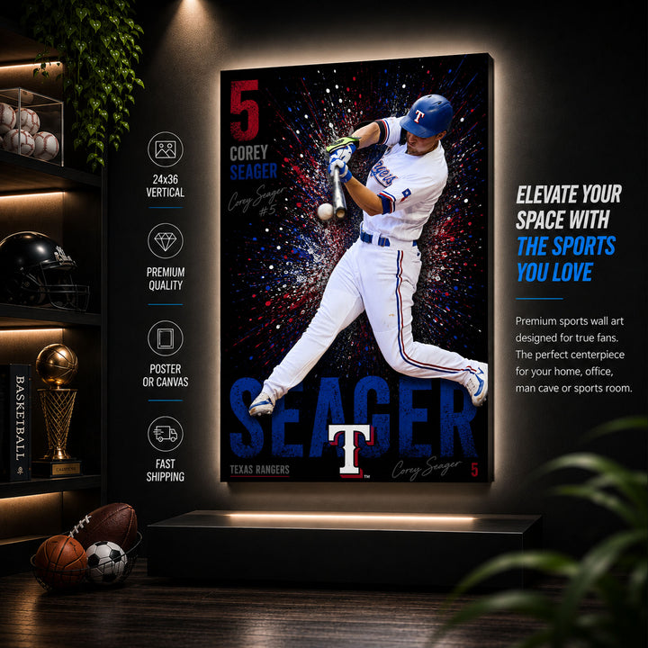 Corey Seager Rangers Poster or Canvas Wall Art