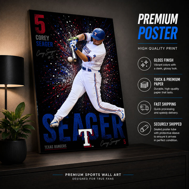 Corey Seager Rangers Poster or Canvas Wall Art