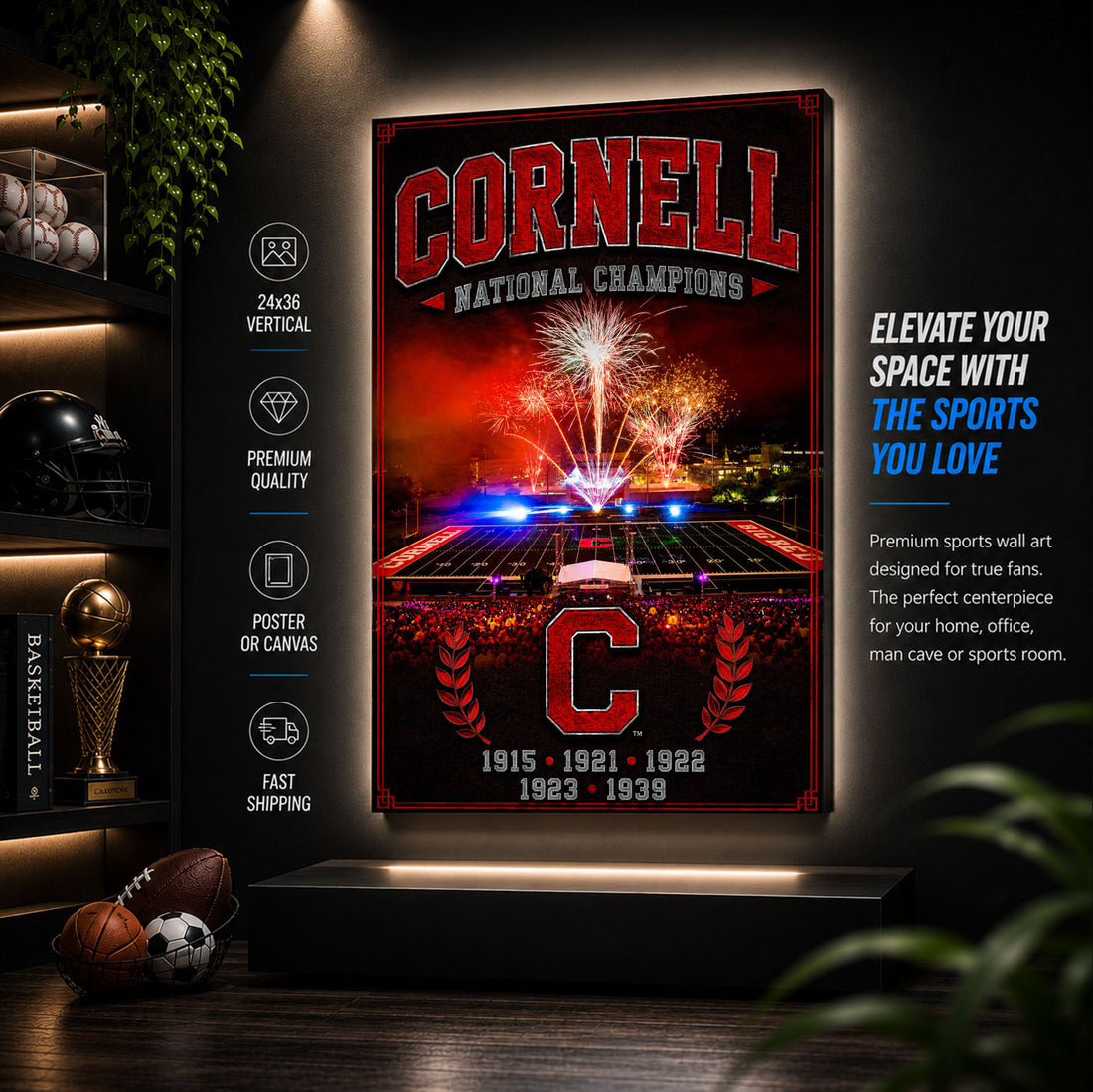Cornell Football Stadium Fan Poster or Canvas Wall Art