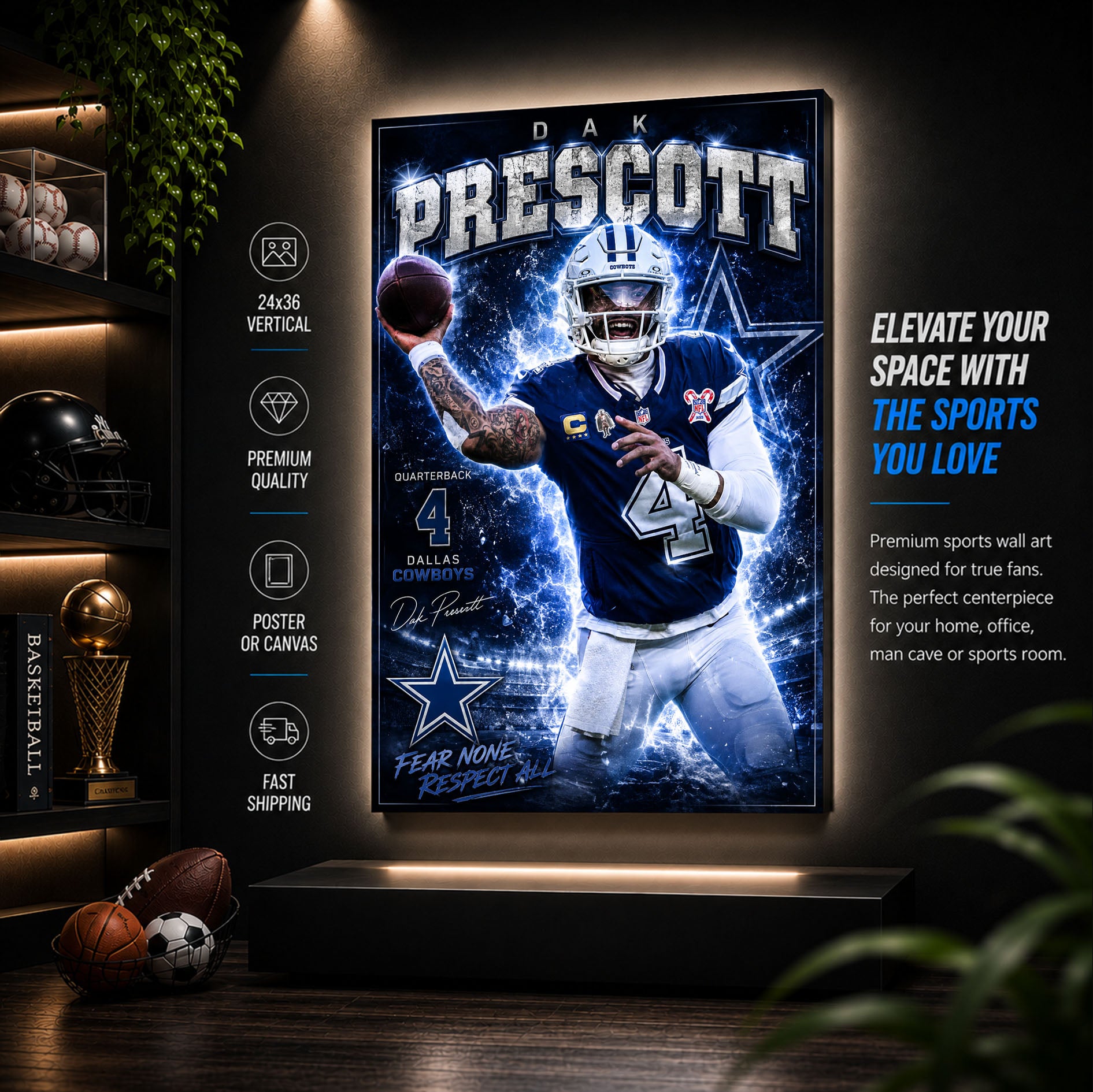Dak Prescott Cowboys Fan Poster or Canvas Wall Art
