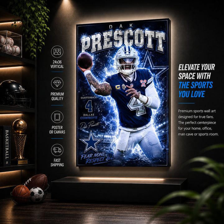 Dak Prescott Cowboys Fan Poster or Canvas Wall Art
